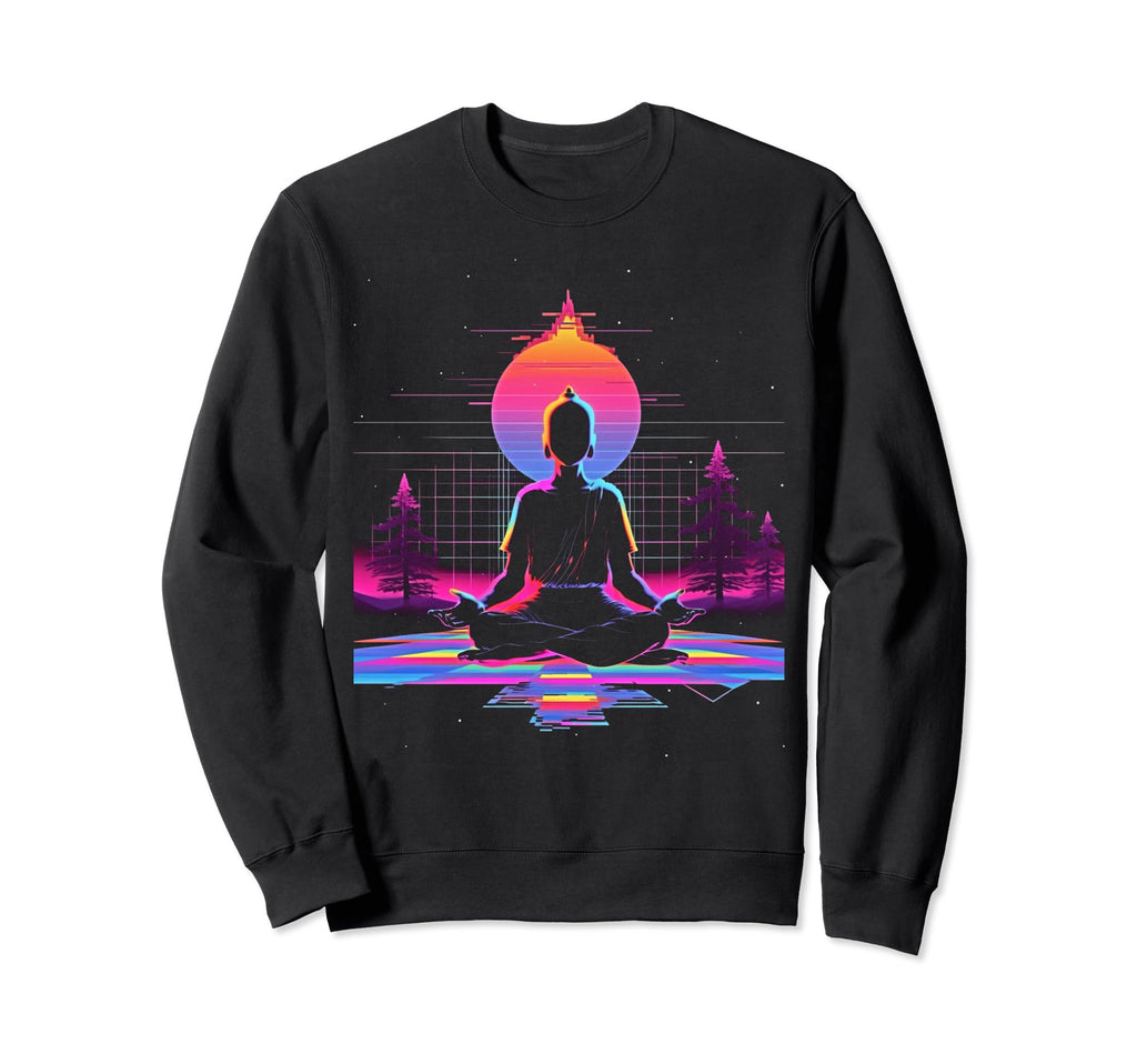 Synthwave Alien Buddha Cyberpunk 80S Sweatshirt - Minimalist Print Unisex - T-Shirt, Sweatshirt, Hoodie