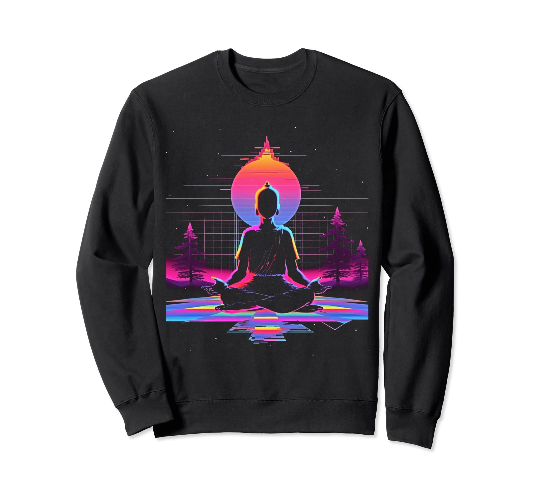 Synthwave Alien Buddha Cyberpunk 80S Sweatshirt - Minimalist Print Unisex - T-Shirt, Sweatshirt, Hoodie