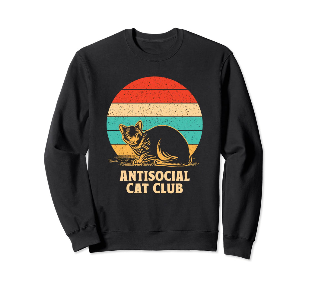 Antisocial Cat Club Introvert Cat Sweatshirt - Unique Graphic for Adults - T-Shirt, Sweatshirt, Hoodie