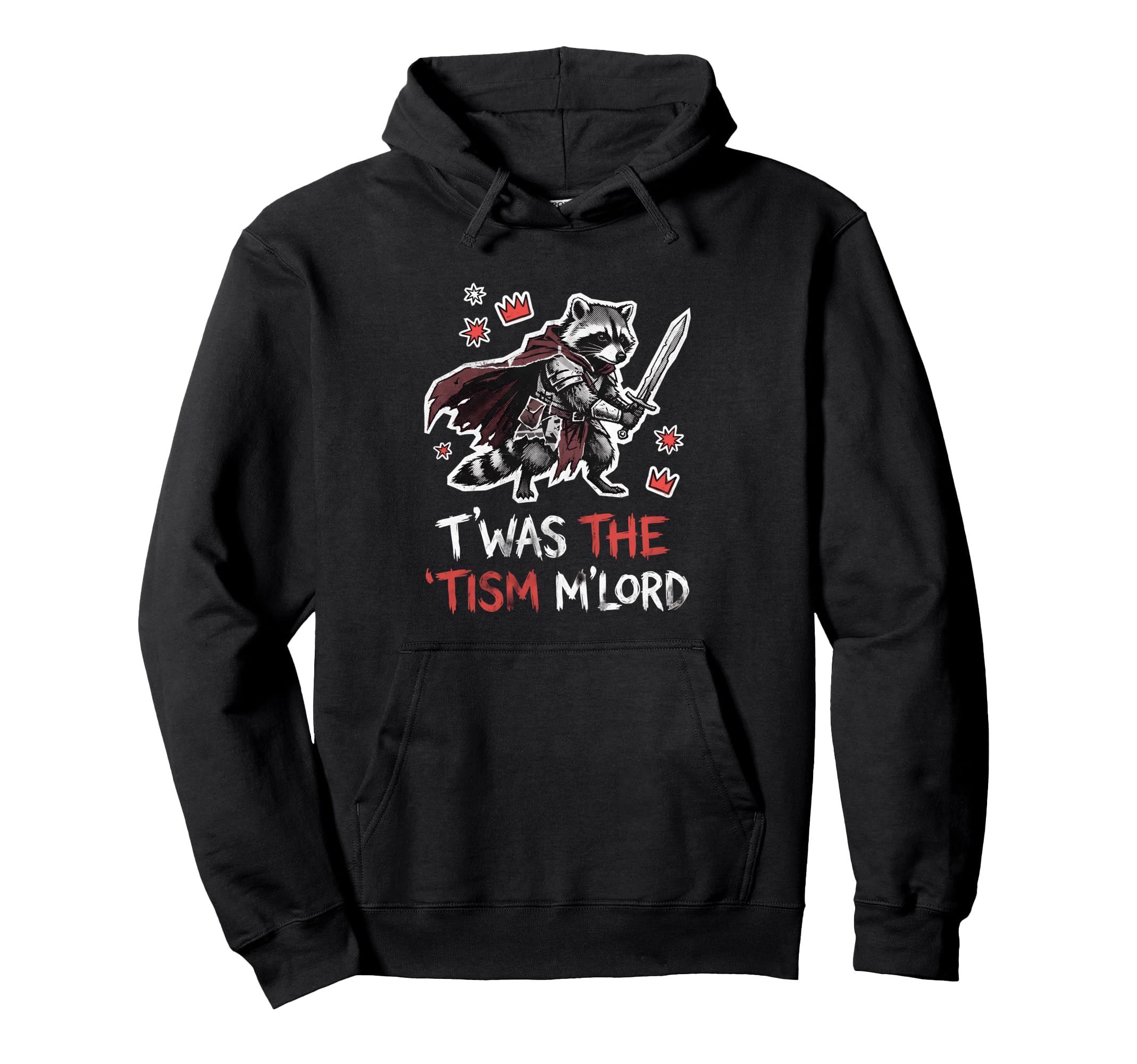 Funny Raccoon Knight Medieval Fantasy Hoodie - Graphic Print for Adults - T-Shirt, Sweatshirt, Hoodie