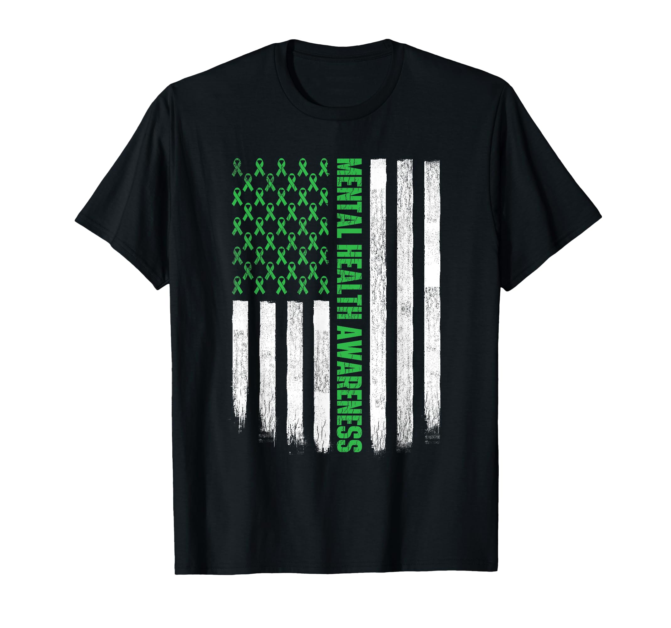 Us Flag Green Ribbon Mental Health T-Shirt - Minimalist Print Unisex - T-Shirt, Sweatshirt, Hoodie