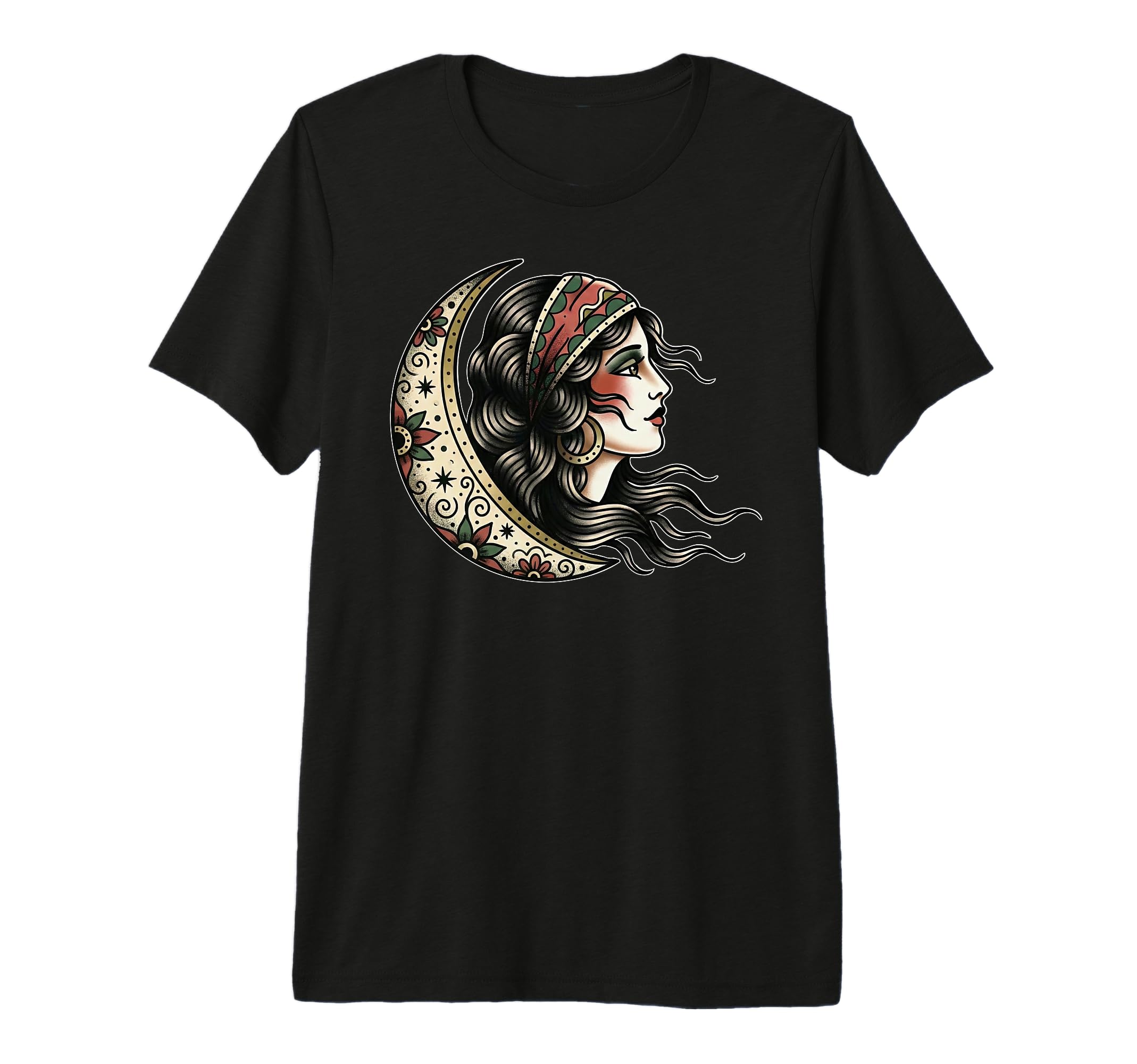 Gypsy Tattoo Traditional Moon Art T-Shirt - Custom Art Print for Adults - T-Shirt, Sweatshirt, Hoodie