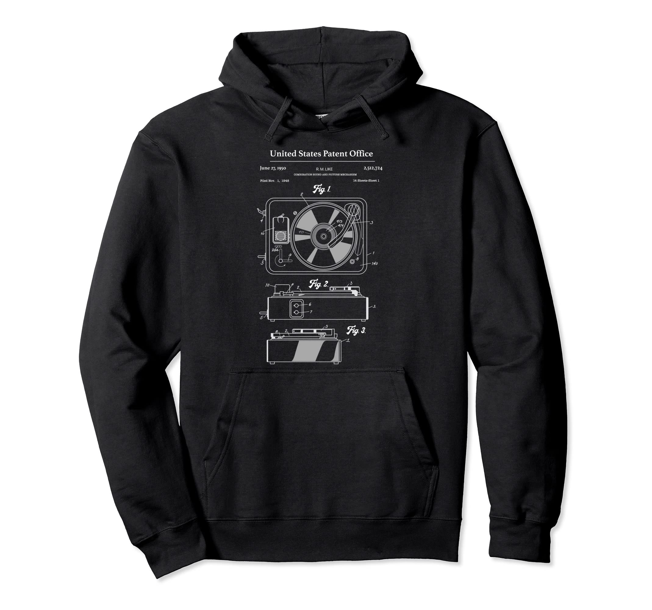 Vinyl Record Player Schematic Patent Hoodie - Custom Art Print Men Women - T-Shirt, Sweatshirt, Hoodie