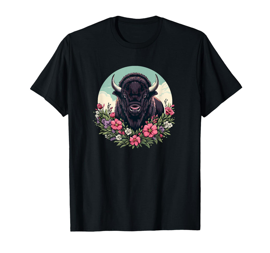 Womens Old West Floral Buffalo T-Shirt - Casual Everyday Wear Men Women - T-Shirt, Sweatshirt, Hoodie