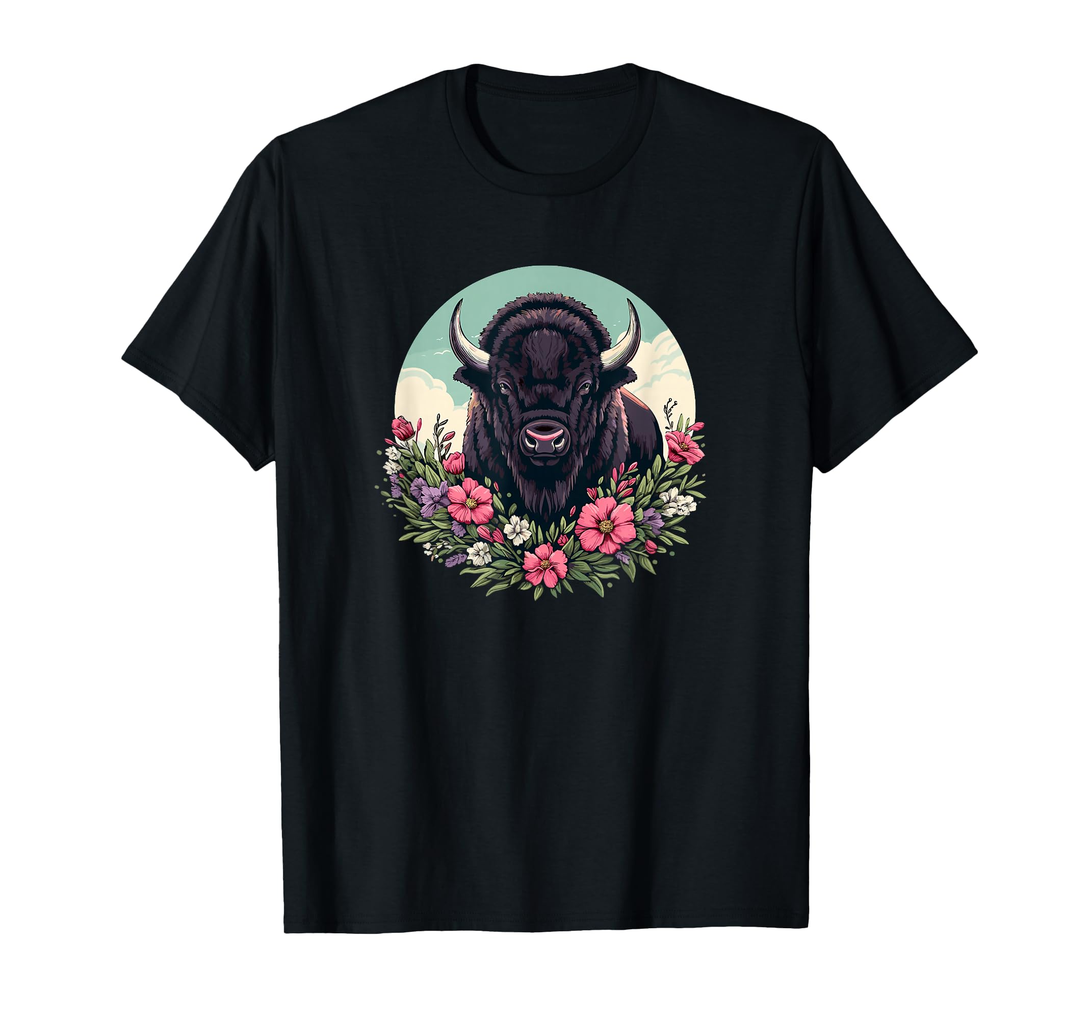 Womens Old West Floral Buffalo T-Shirt - Casual Everyday Wear Men Women - T-Shirt, Sweatshirt, Hoodie