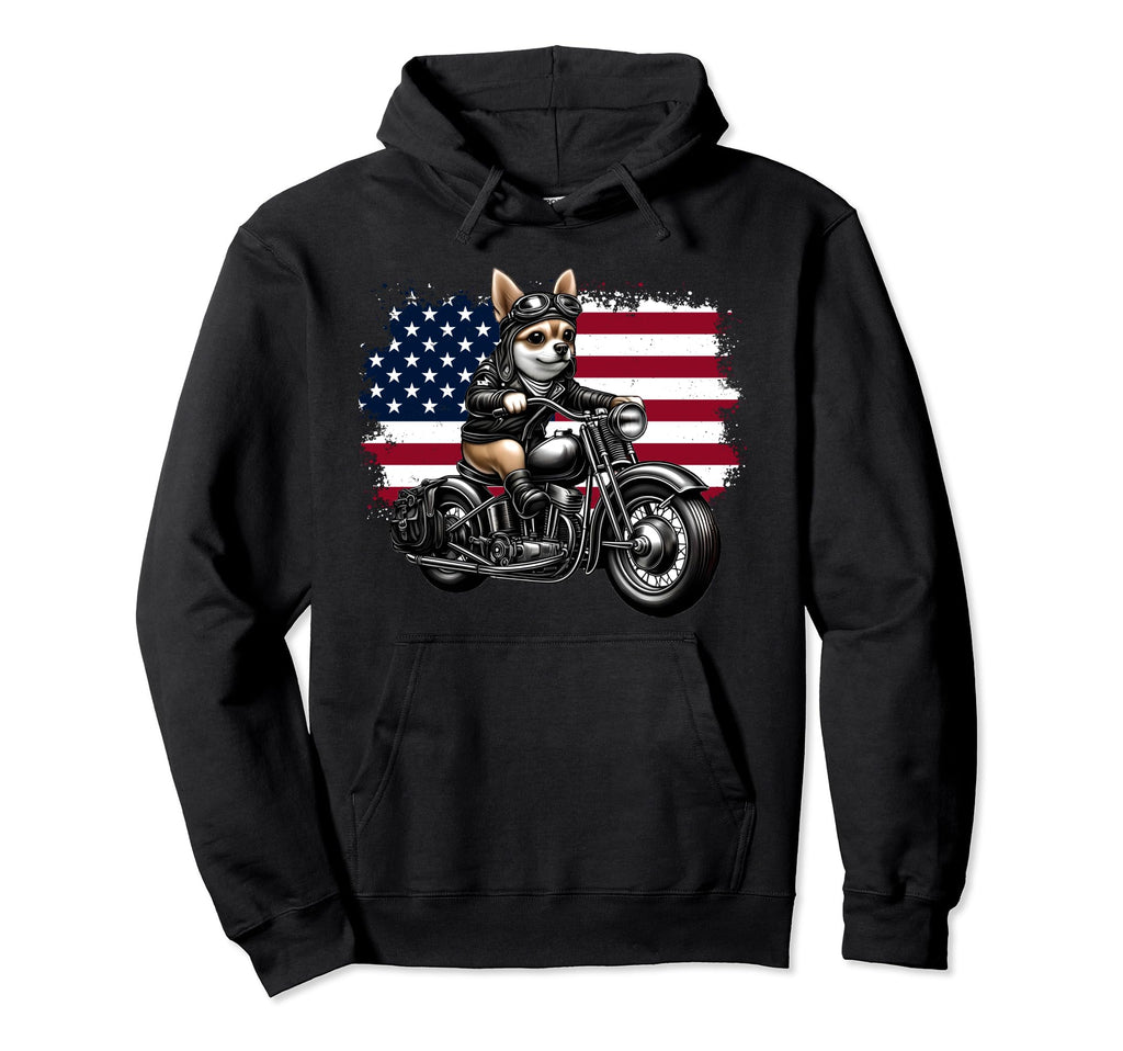 Patriotic Chihuahua Motorcycle Hoodie - Minimalist Print for Adults - T-Shirt, Sweatshirt, Hoodie
