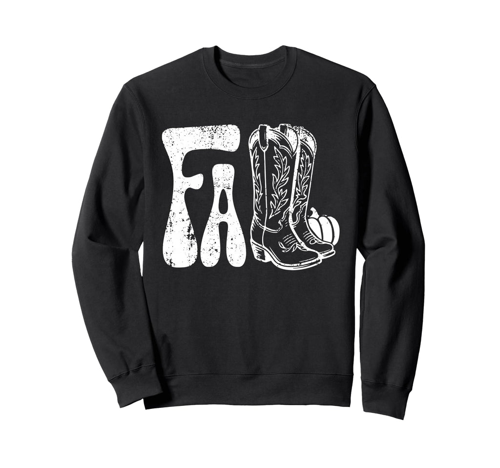 Pumpkin Fall Western Cowgirl Boots Sweatshirt - Minimalist Print Men Women - T-Shirt, Sweatshirt, Hoodie