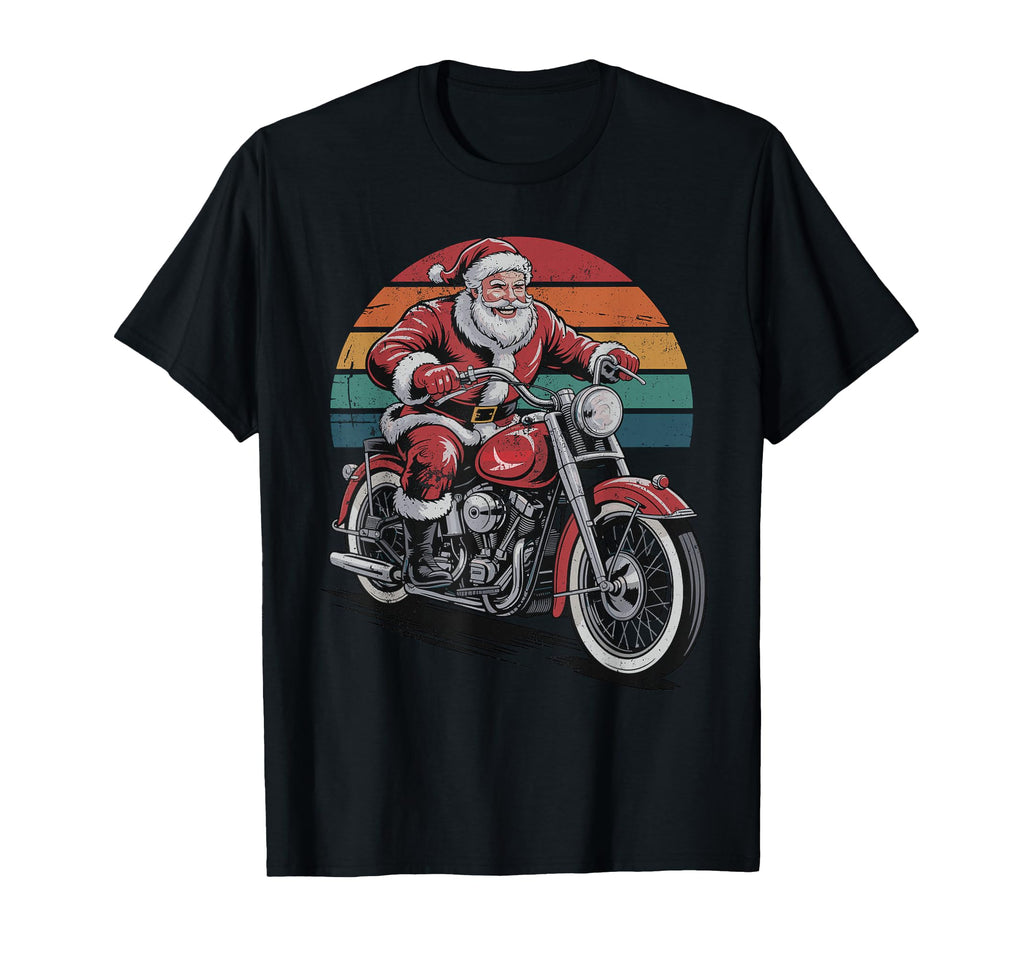 Santa Riding Motorcycle Holiday T-Shirt - Unique Graphic Men Women - T-Shirt, Sweatshirt, Hoodie