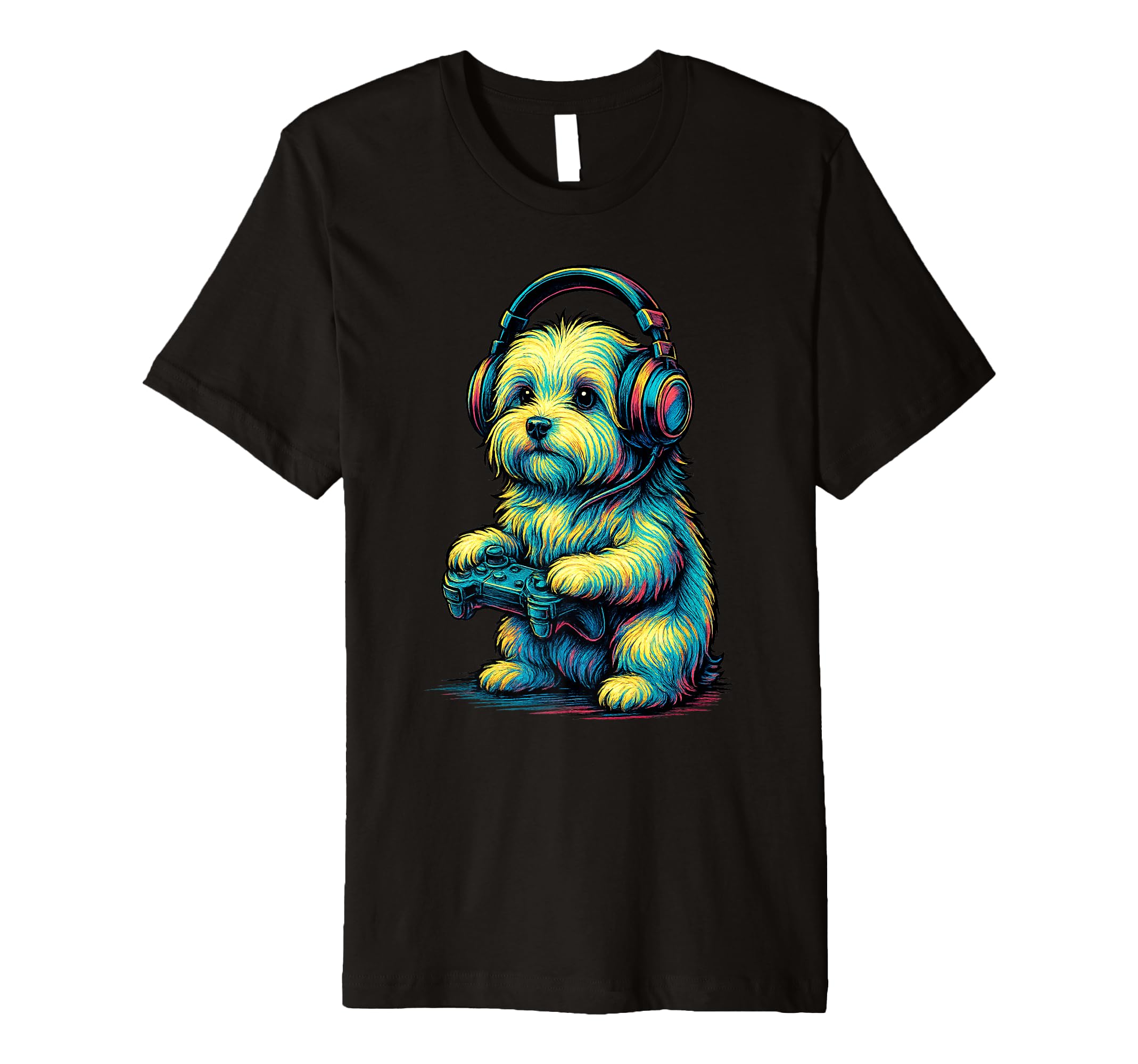 Maltese Dog Gamer Gaming Dog Lover T-Shirt - Fun Novelty Design for Adults - T-Shirt, Sweatshirt, Hoodie