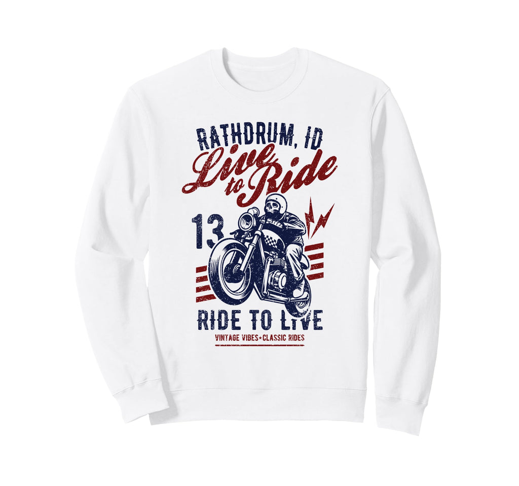 Rathdrum Idaho Motorcycle Skull Rider Sweatshirt - Aesthetic Graphic Unisex - T-Shirt, Sweatshirt, Hoodie