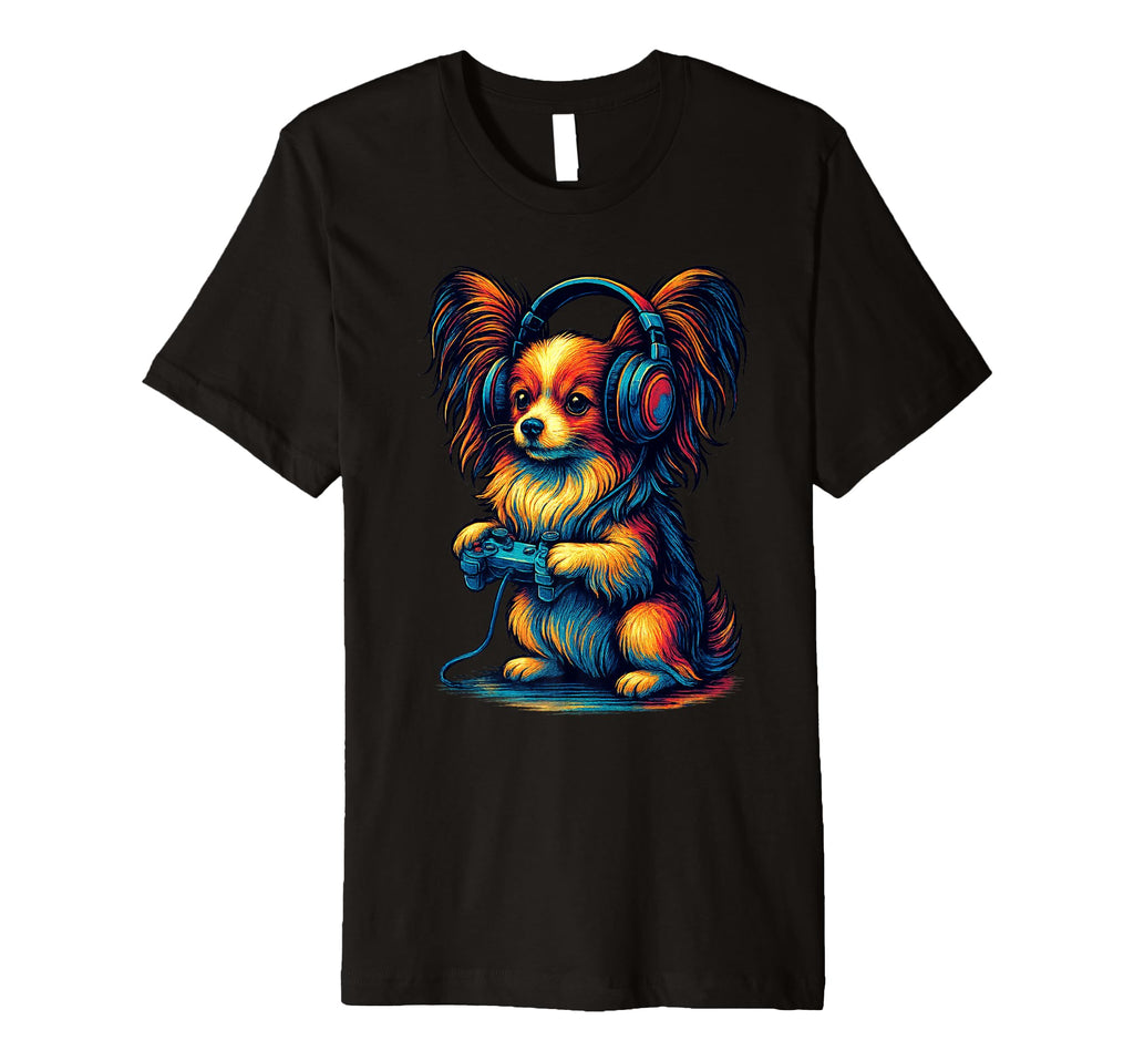 Papillon Dog Gamer Gaming Dog Lover T-Shirt - Aesthetic Graphic for Adults - T-Shirt, Sweatshirt, Hoodie