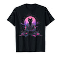 Synthwave Cat Samurai Mediation T-Shirt - Casual Everyday Wear Unisex - T-Shirt, Sweatshirt, Hoodie