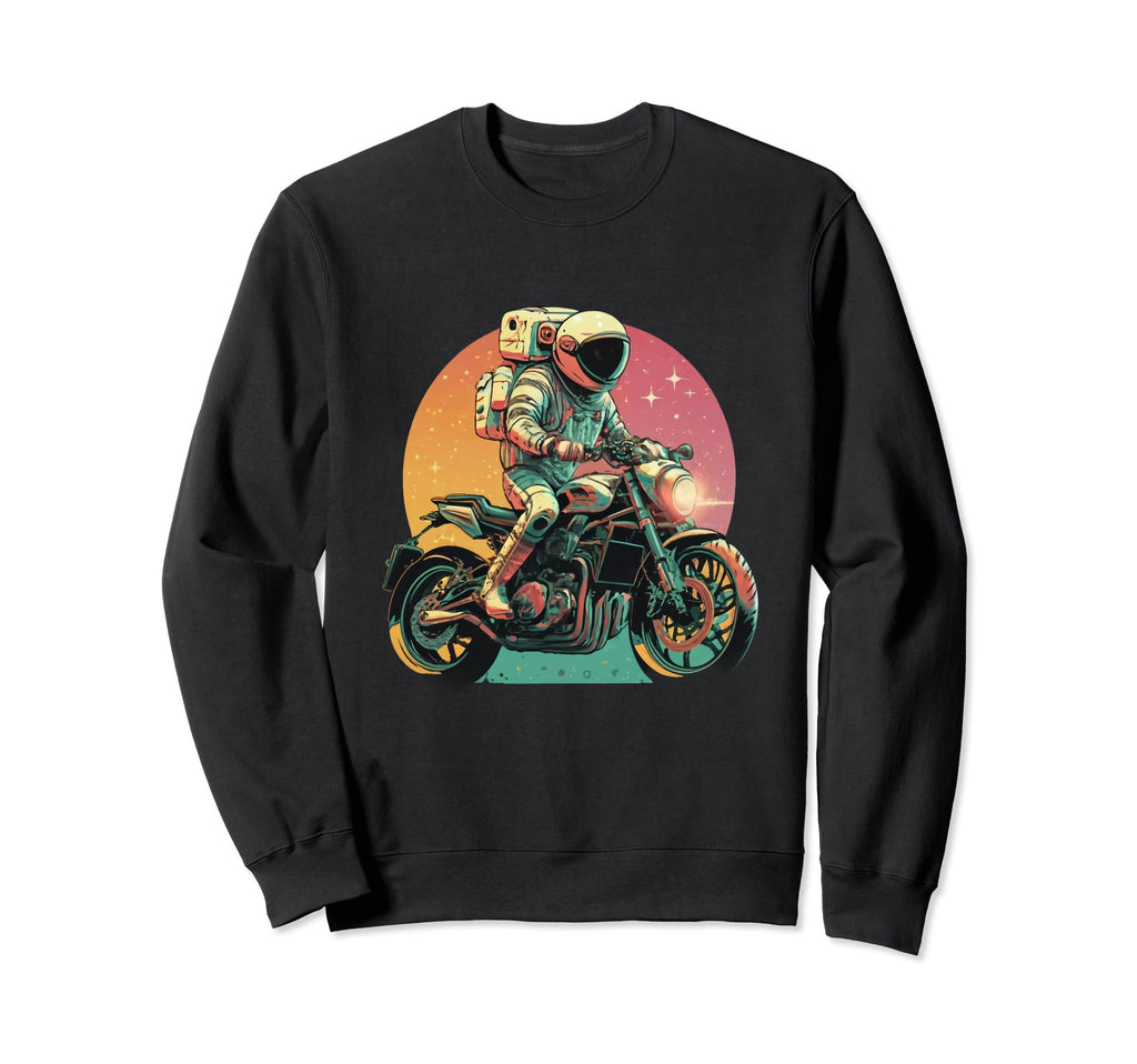 Astronaut Riding Motorcycle Space Sweatshirt - Minimalist Print Men Women - T-Shirt, Sweatshirt, Hoodie