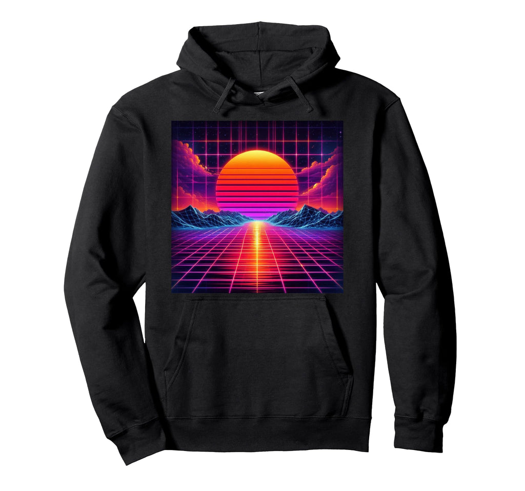 80S Grid Sunset Vaporwave Synthwave Hoodie - Fun Novelty Design Men Women - T-Shirt, Sweatshirt, Hoodie