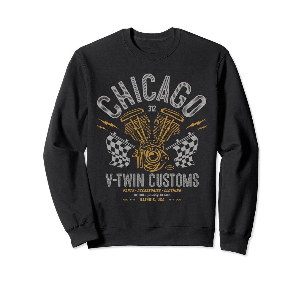 Chicago Local Motorcycle Garage Biker Sweatshirt - Unique Graphic Men Women - T-Shirt, Sweatshirt, Hoodie