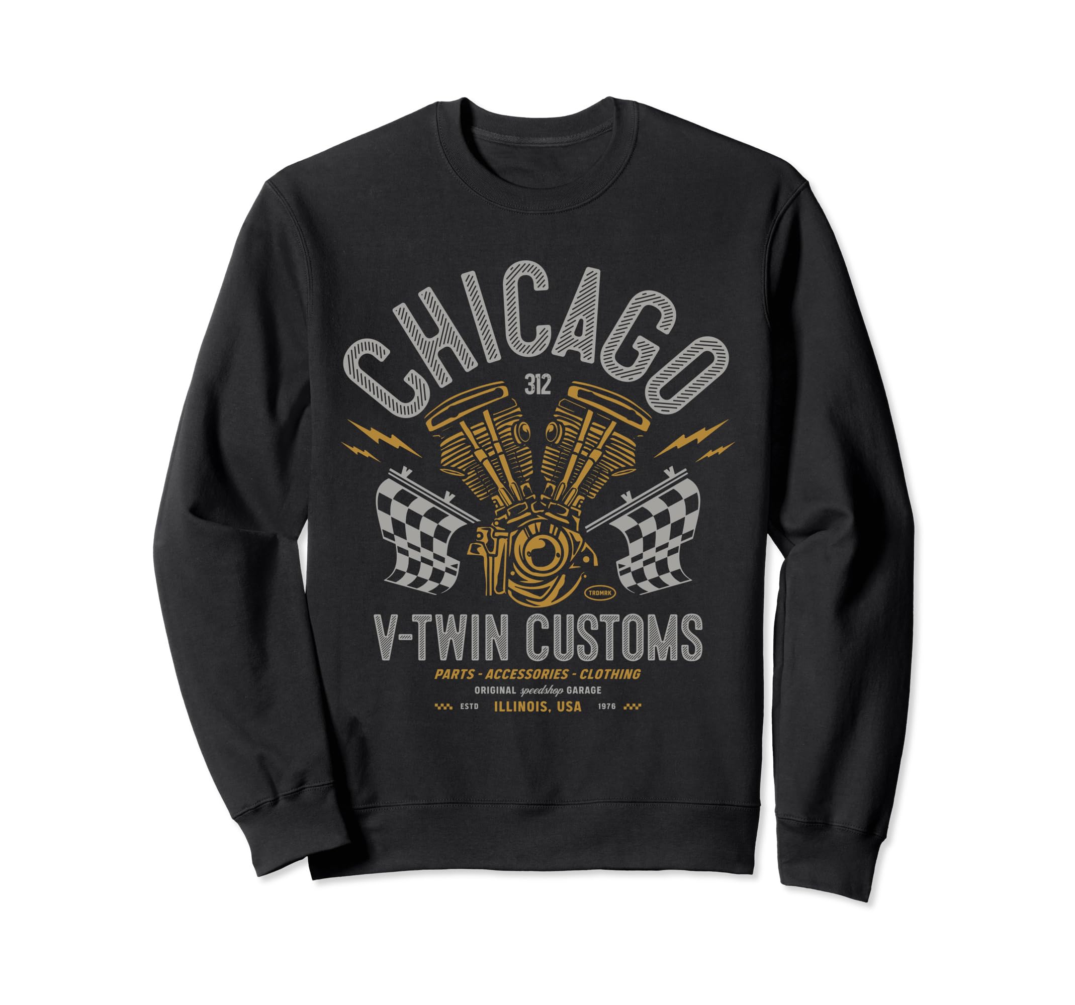 Chicago Local Motorcycle Garage Biker Sweatshirt - Unique Graphic Men Women - T-Shirt, Sweatshirt, Hoodie