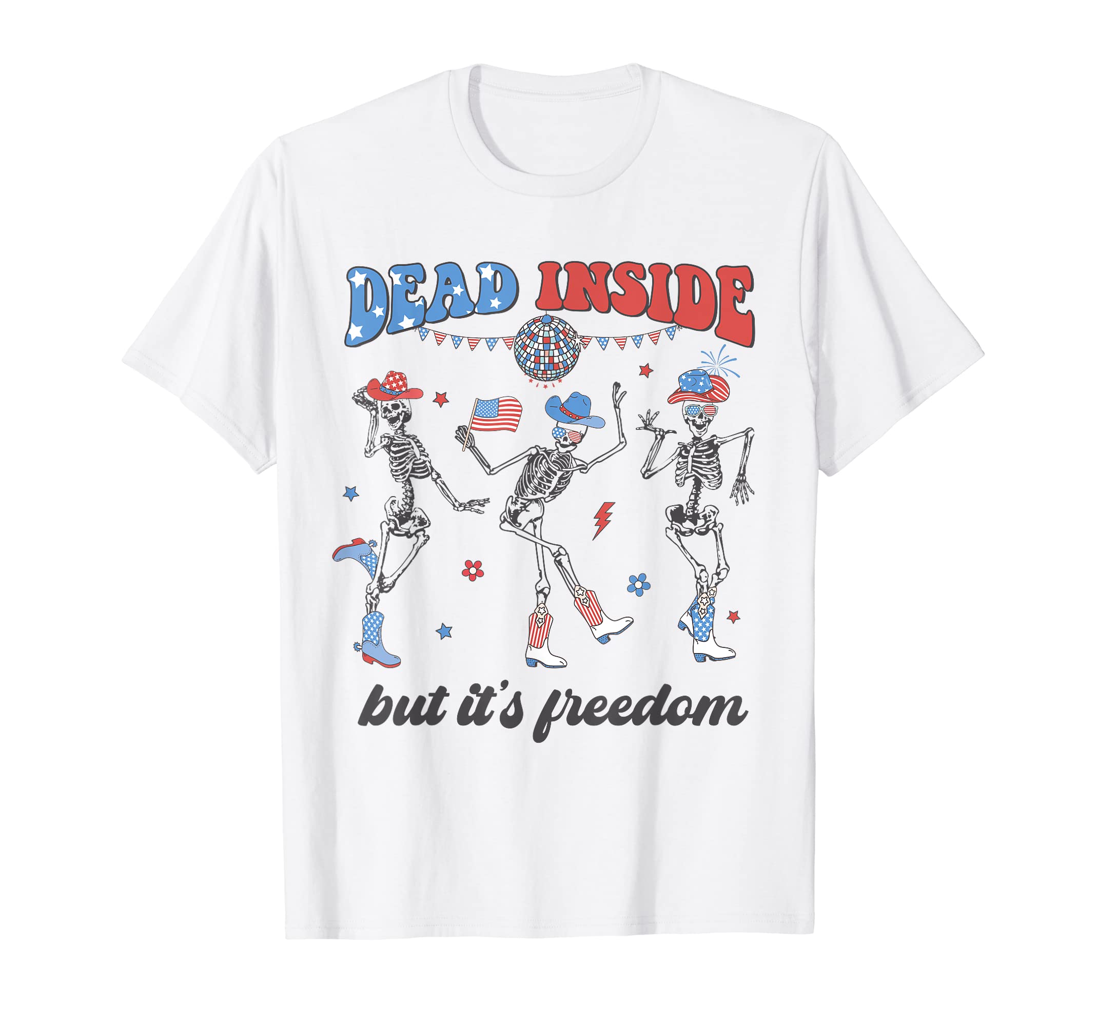 Dancing Skeleton 4Th July Cowboy T-Shirt - Novelty Apparel for Adults - T-Shirt, Sweatshirt, Hoodie
