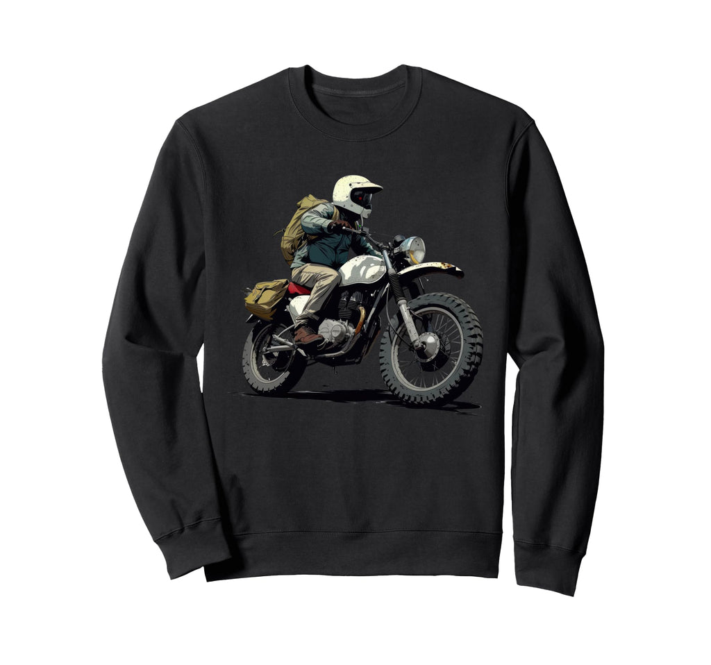 Adventurer Motorcycle Riding Backpack Sweatshirt - Graphic Print for Adults - T-Shirt, Sweatshirt, Hoodie