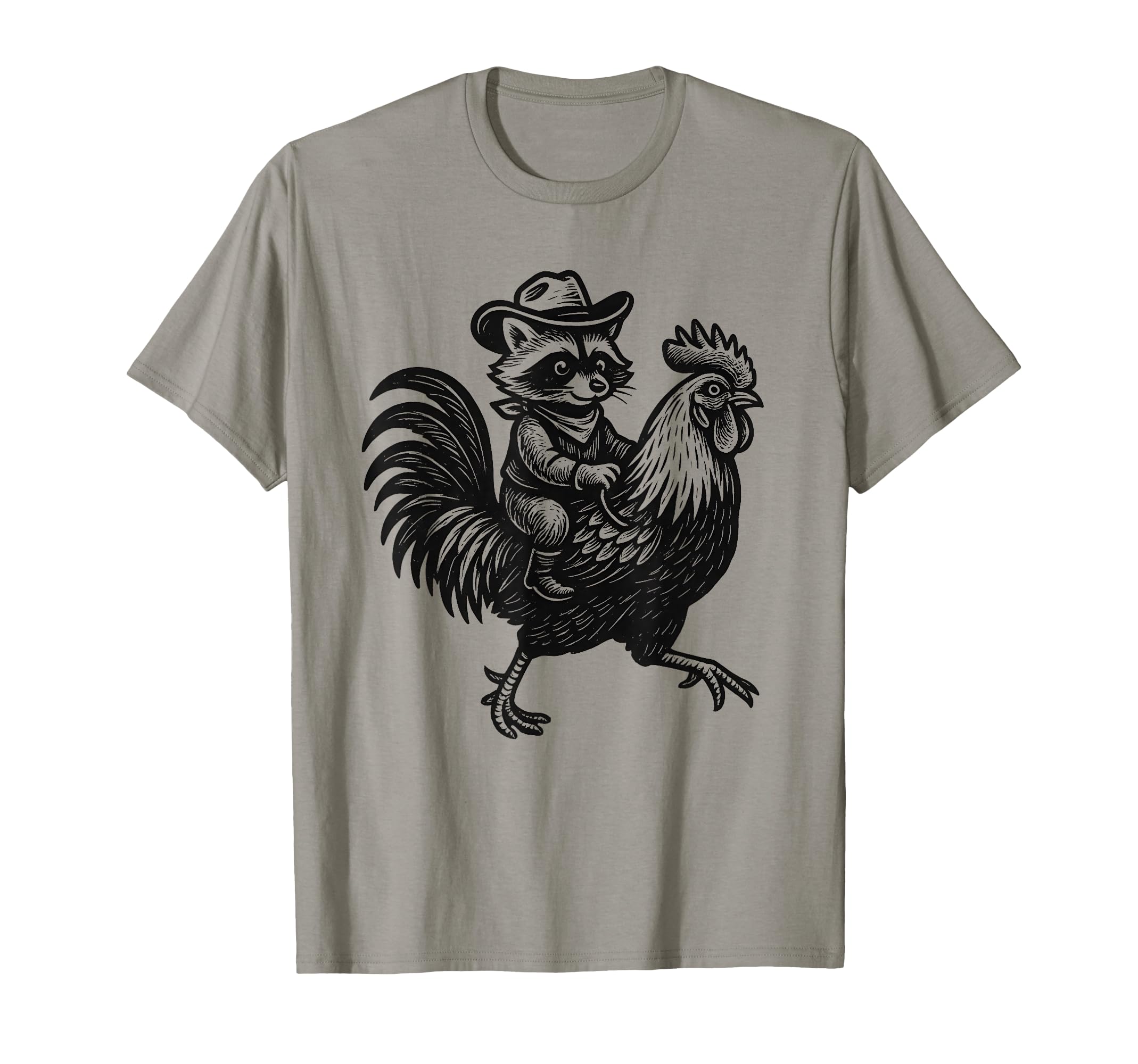 Cowboy Hat Raccoon Riding Rooster T-Shirt - Fun Novelty Design Unisex - T-Shirt, Sweatshirt, Hoodie