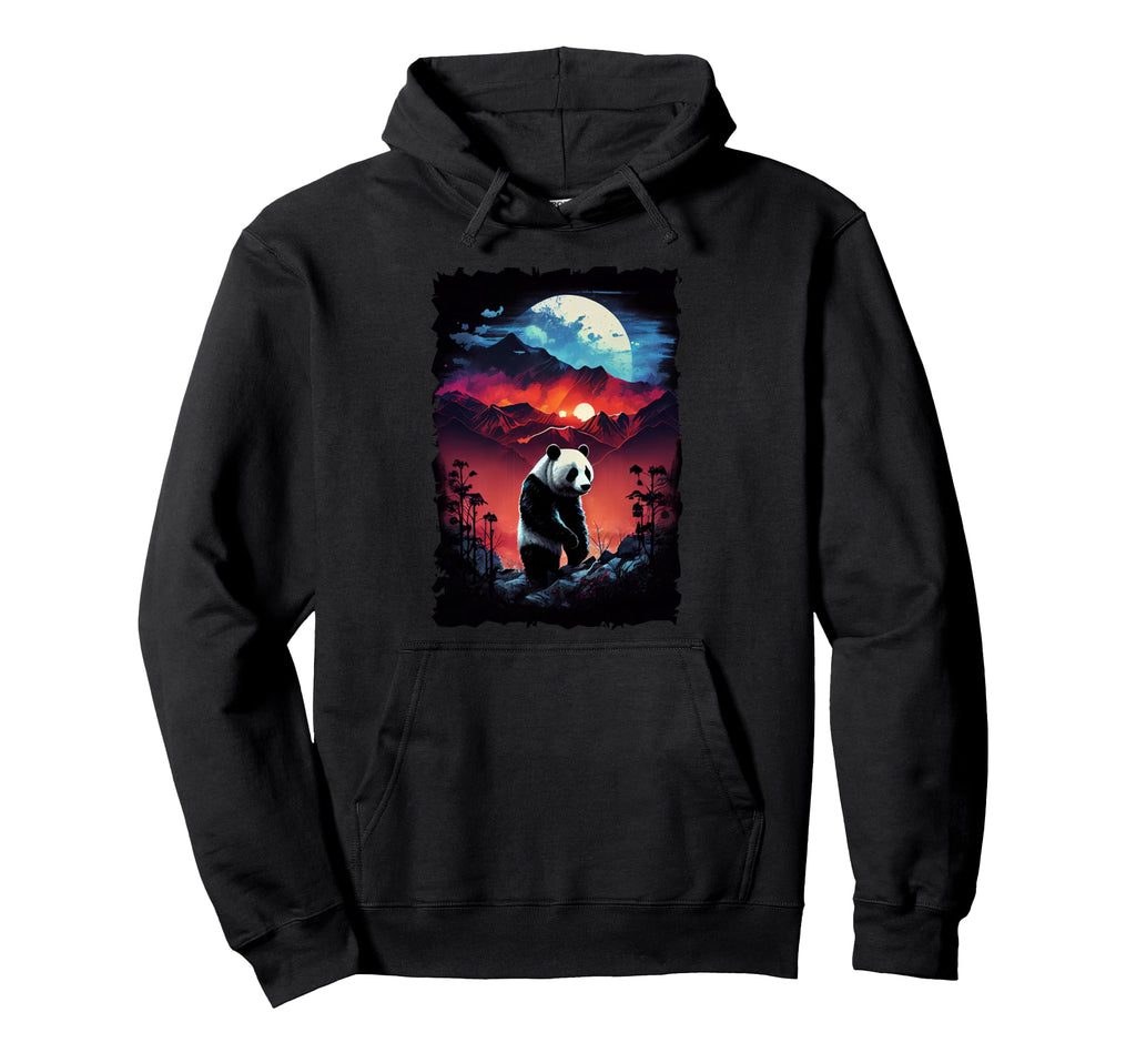 Panda Silhouette Mountain Sunset Hoodie - Casual Everyday Wear for Adults - T-Shirt, Sweatshirt, Hoodie