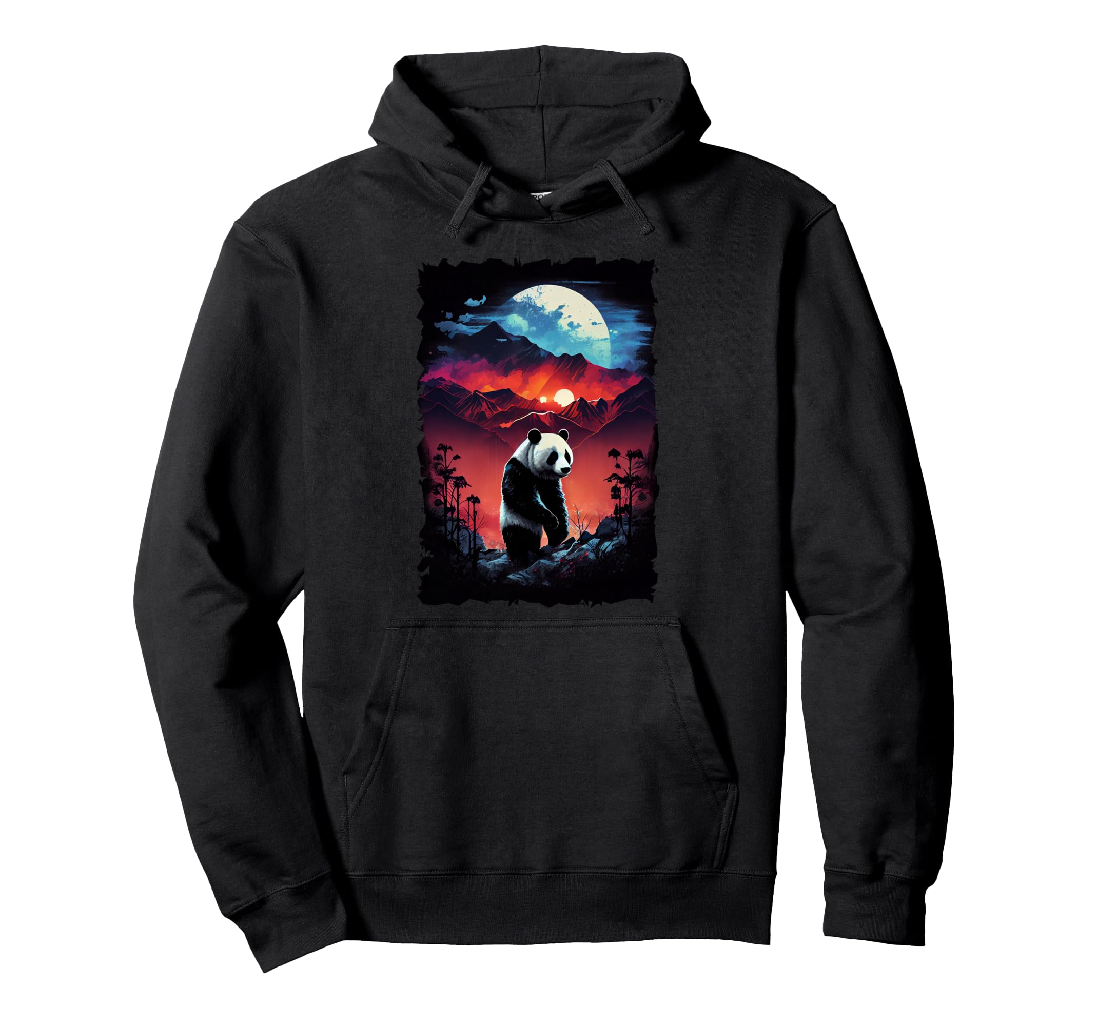 Panda Silhouette Mountain Sunset Hoodie - Casual Everyday Wear for Adults - T-Shirt, Sweatshirt, Hoodie