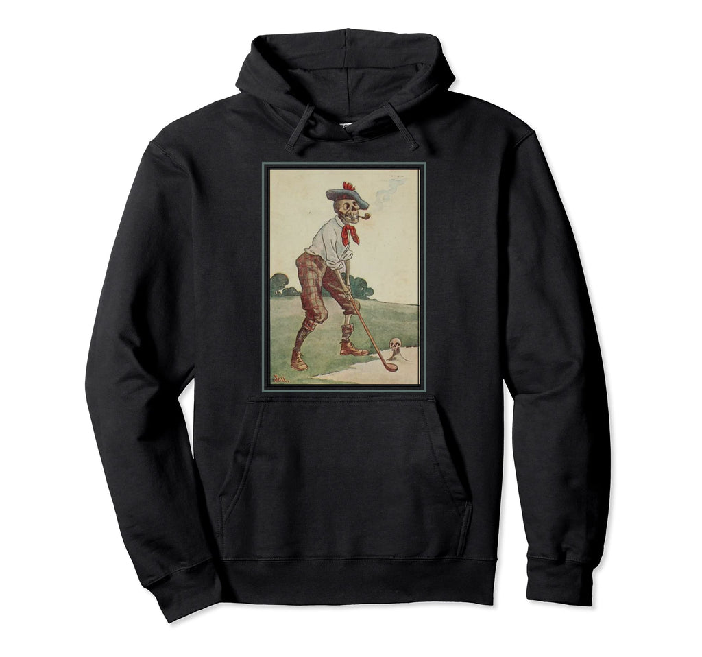 Creepy Skeleton Playing Golf Smoking Pipe Hoodie - Graphic Print Unisex - T-Shirt, Sweatshirt, Hoodie
