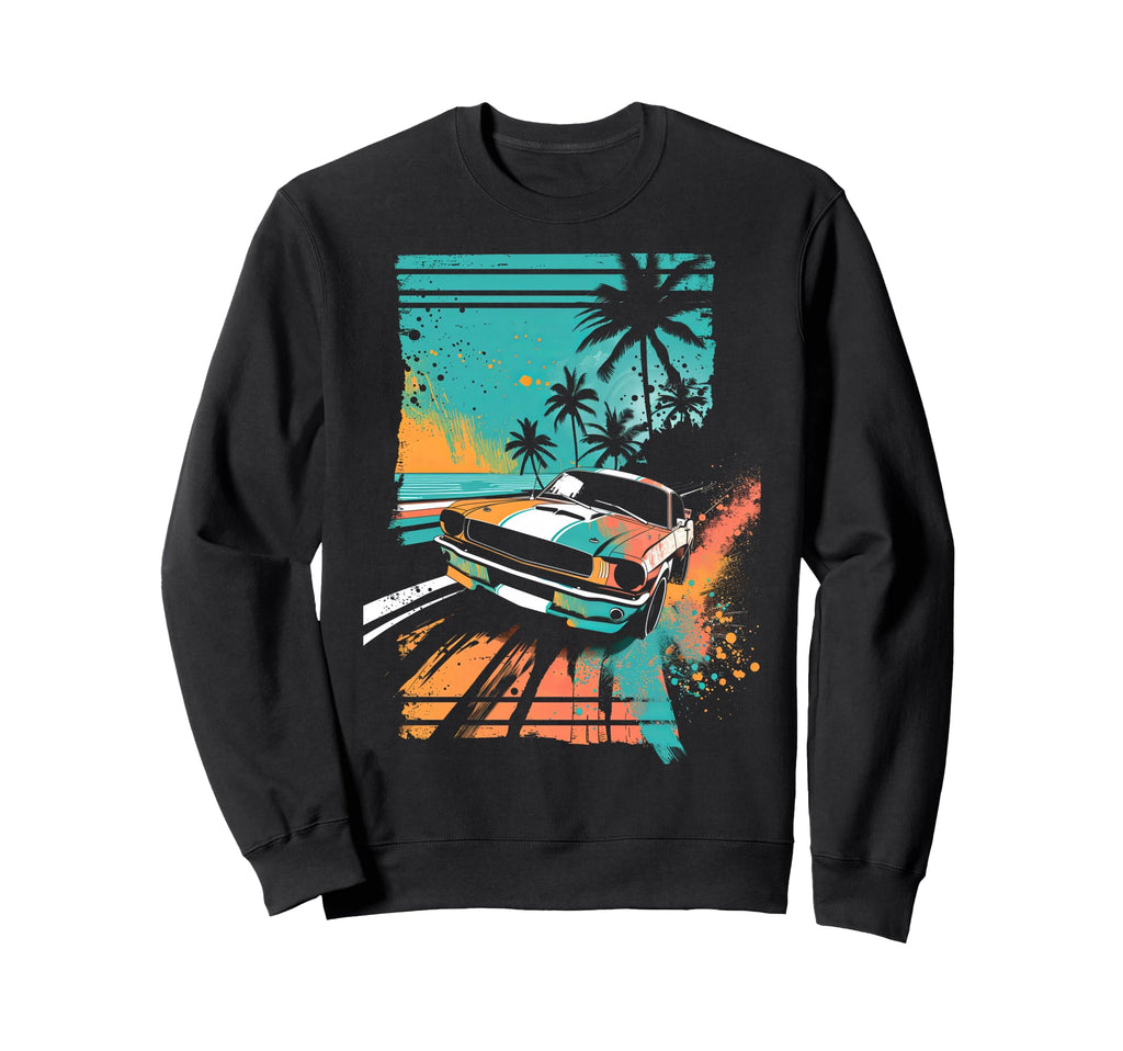 Car Teal Sunset Tropical Beach Sweatshirt - Unique Graphic Men Women - T-Shirt, Sweatshirt, Hoodie