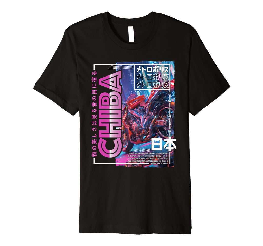 Chiba City 80S Synthwave Motorcycle T-Shirt - Minimalist Print for Adults - T-Shirt, Sweatshirt, Hoodie