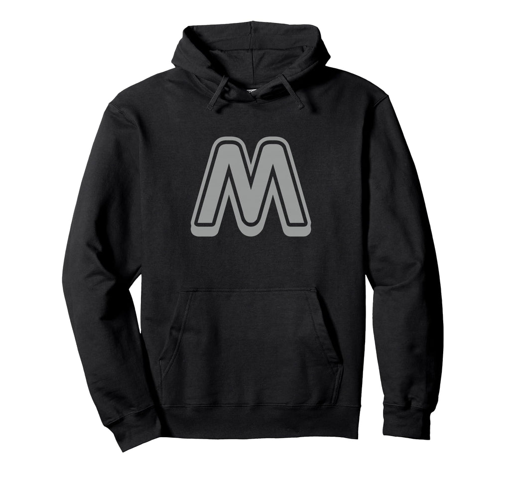 Bold Letter Gray M Outline Alphabet Hoodie - Custom Art Print Men Women - T-Shirt, Sweatshirt, Hoodie