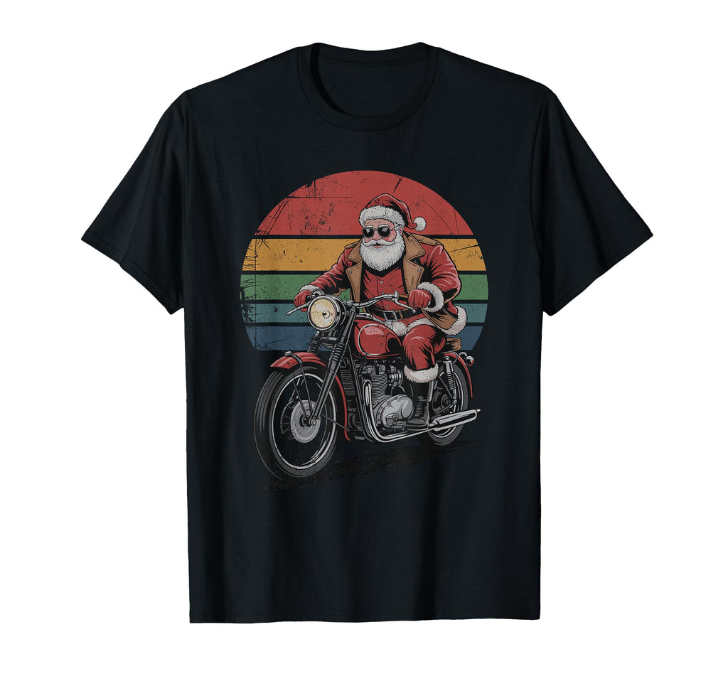 Santa Riding Motorcycle 90S Holiday T-Shirt - Custom Art Print for Adults - T-Shirt, Sweatshirt, Hoodie