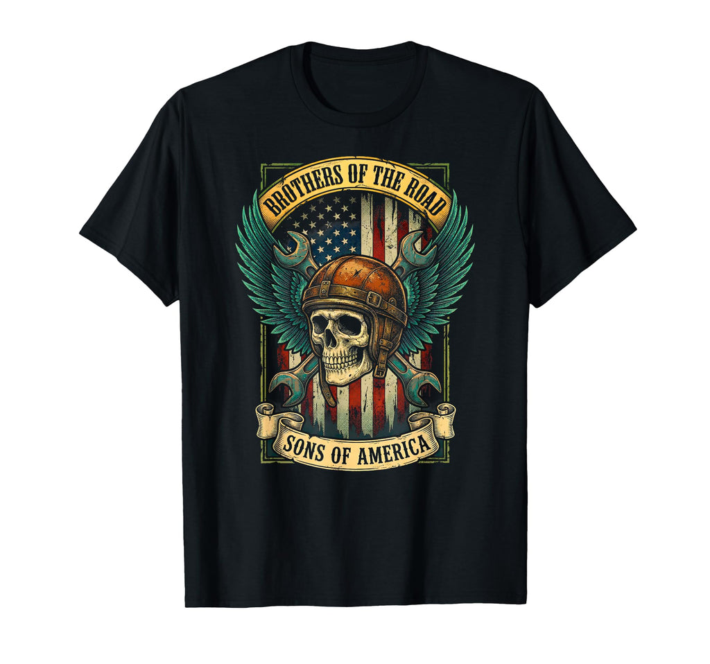 Biker Skull Mechanic American Flag T-Shirt - Minimalist Print for Adults - T-Shirt, Sweatshirt, Hoodie