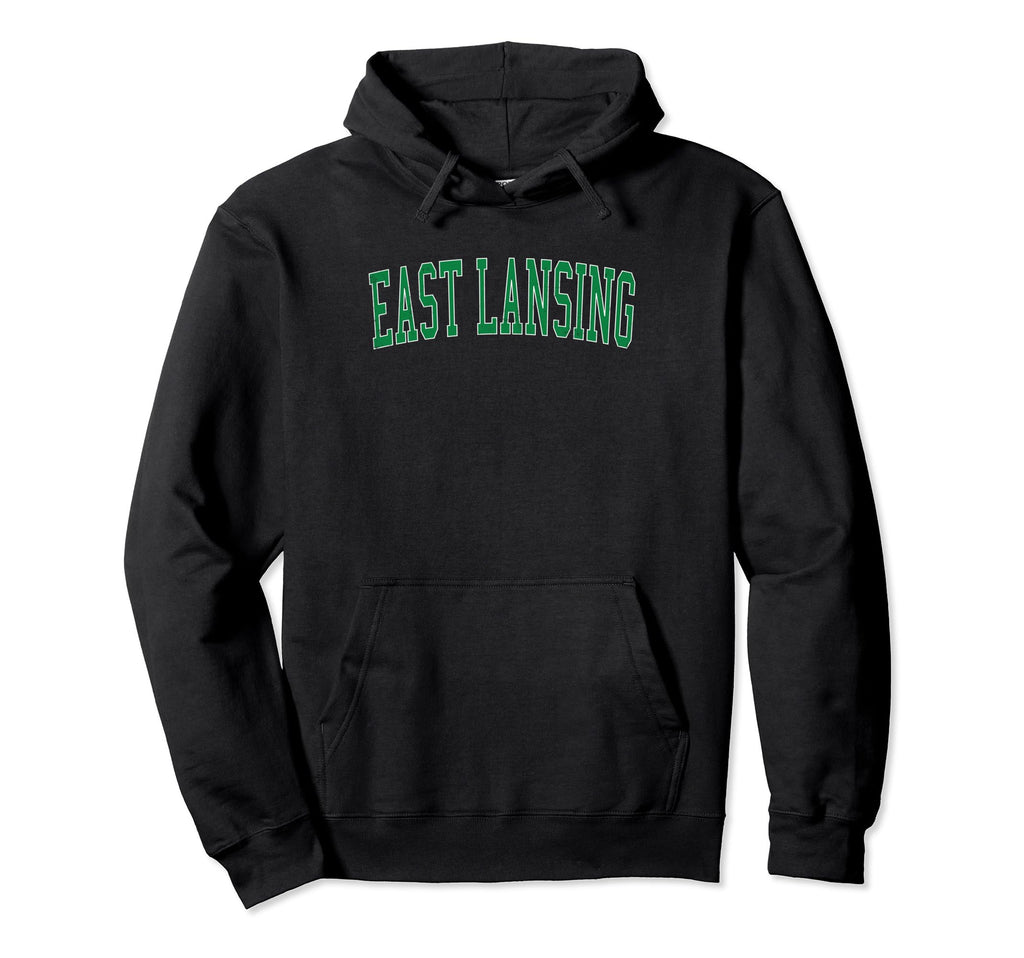 East Lansing Mi Distressed Green Varsity Hoodie - Unique Graphic Men Women - T-Shirt, Sweatshirt, Hoodie