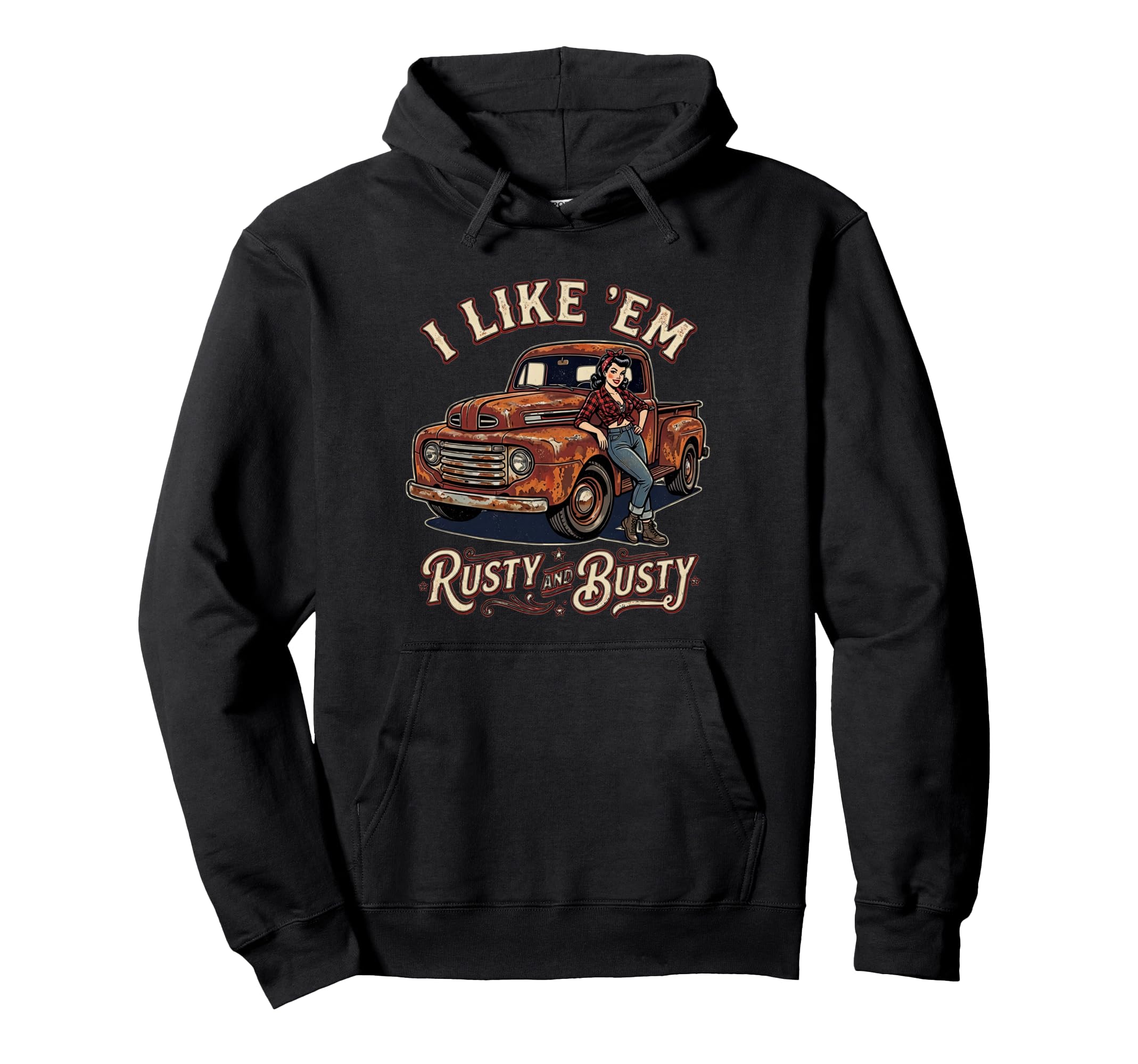 Rusty Old Truck Pin Up Cartoon Gift Dad Hoodie - Custom Art Print Unisex - T-Shirt, Sweatshirt, Hoodie