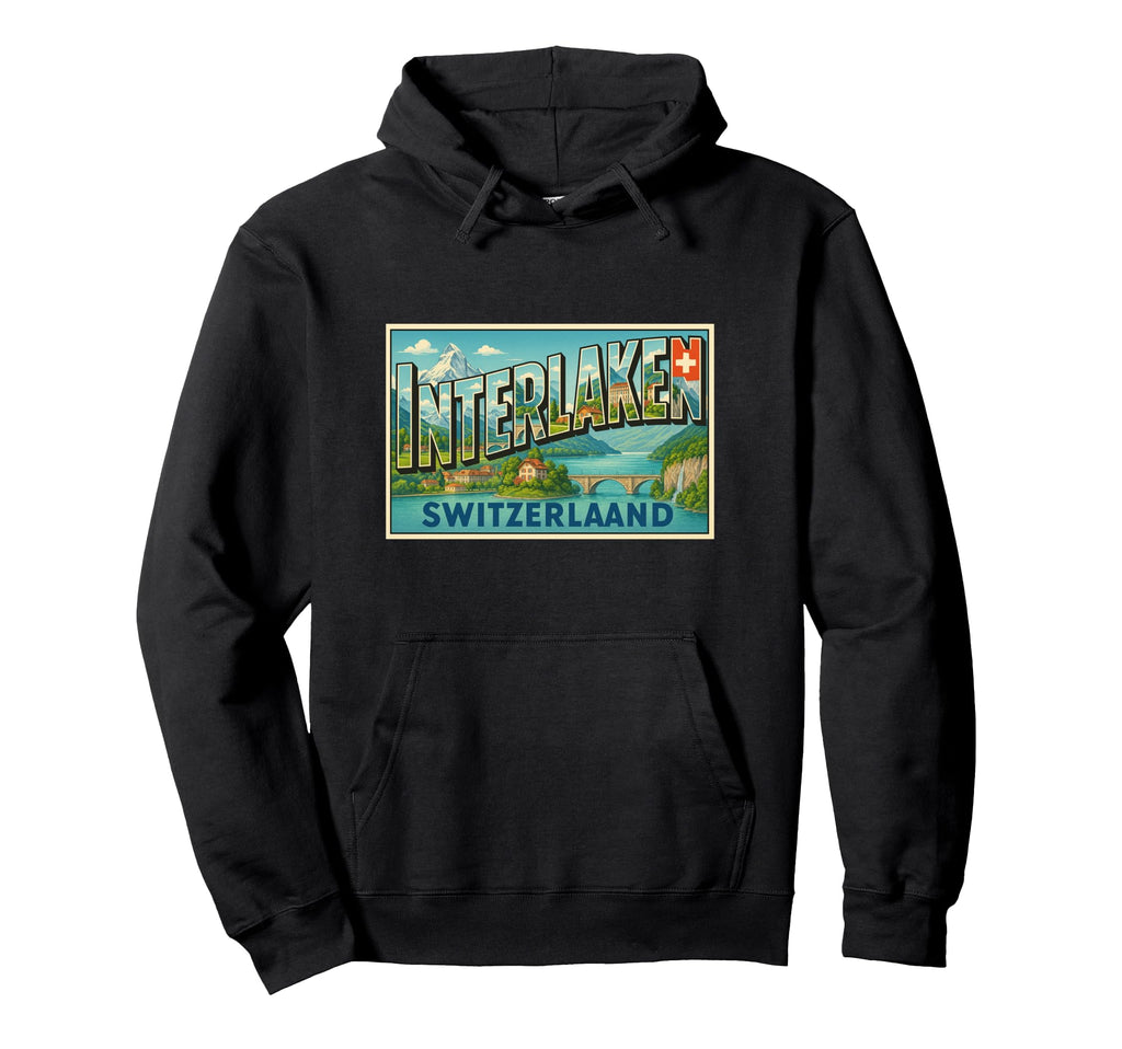 Interlaken Switzerland 50S Travel Art Hoodie - Trendy Graphic Men Women - T-Shirt, Sweatshirt, Hoodie
