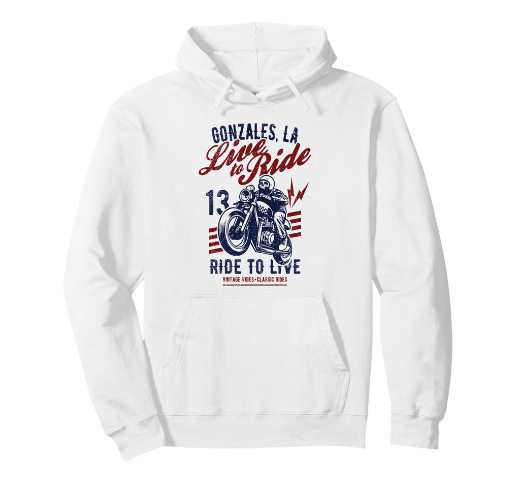 Gonzales Louisiana Motorcycle Skull Rider Hoodie - Graphic Print Men Women - T-Shirt, Sweatshirt, Hoodie