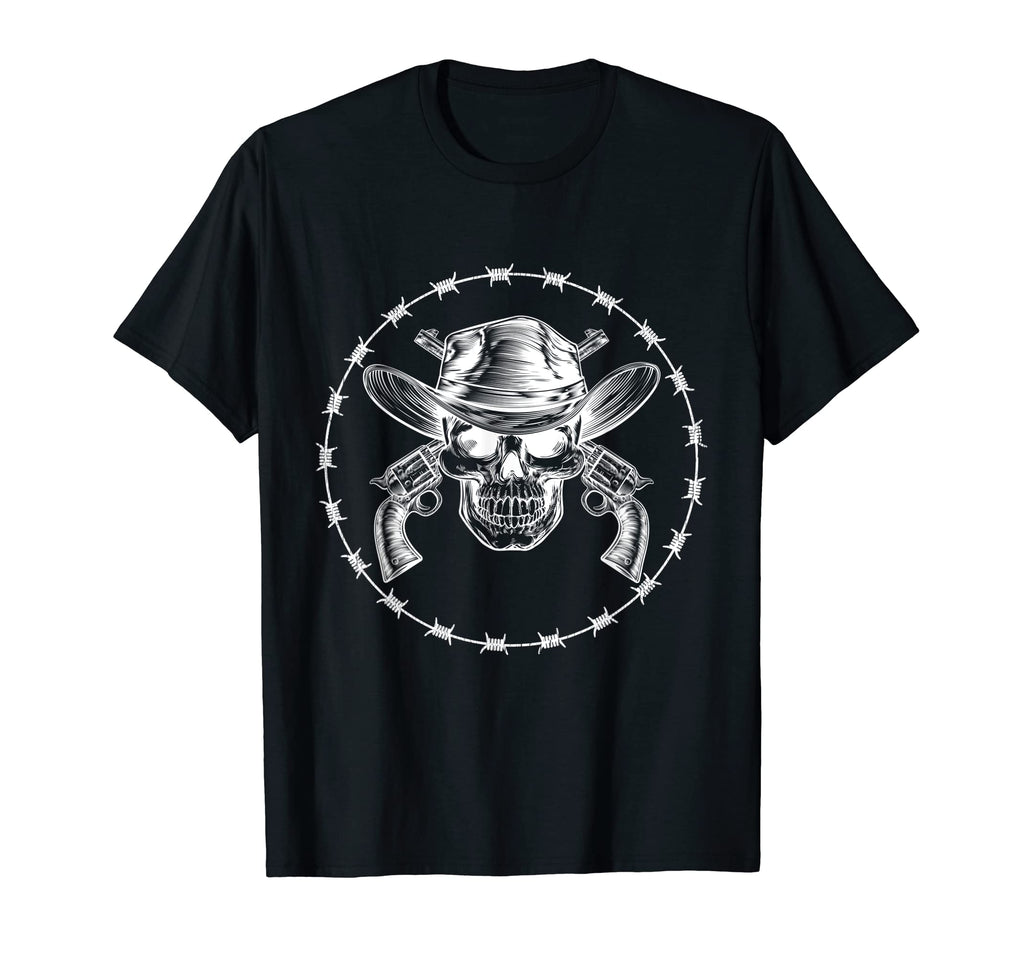Mens Cowboy Skull Hat Crossed Revolver Guns T-Shirt - Graphic Print Unisex - T-Shirt, Sweatshirt, Hoodie