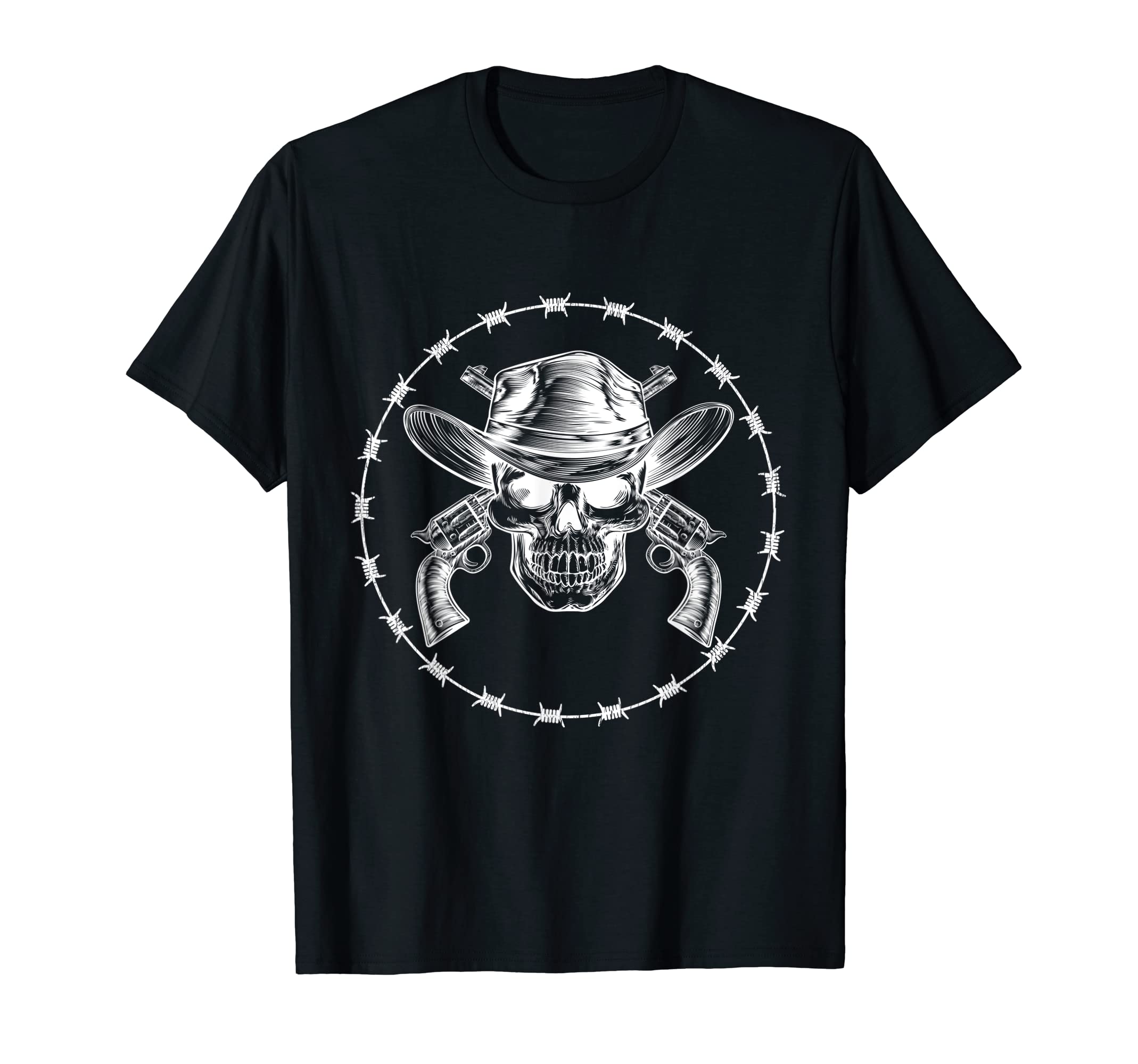 Mens Cowboy Skull Hat Crossed Revolver Guns T-Shirt - Graphic Print Unisex - T-Shirt, Sweatshirt, Hoodie