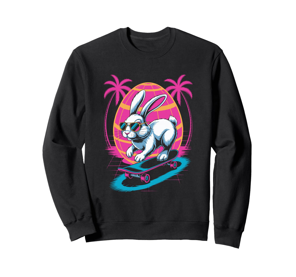 Easter Bunny Skateboard 80S Sunset Sweatshirt - Trendy Graphic Unisex - T-Shirt, Sweatshirt, Hoodie