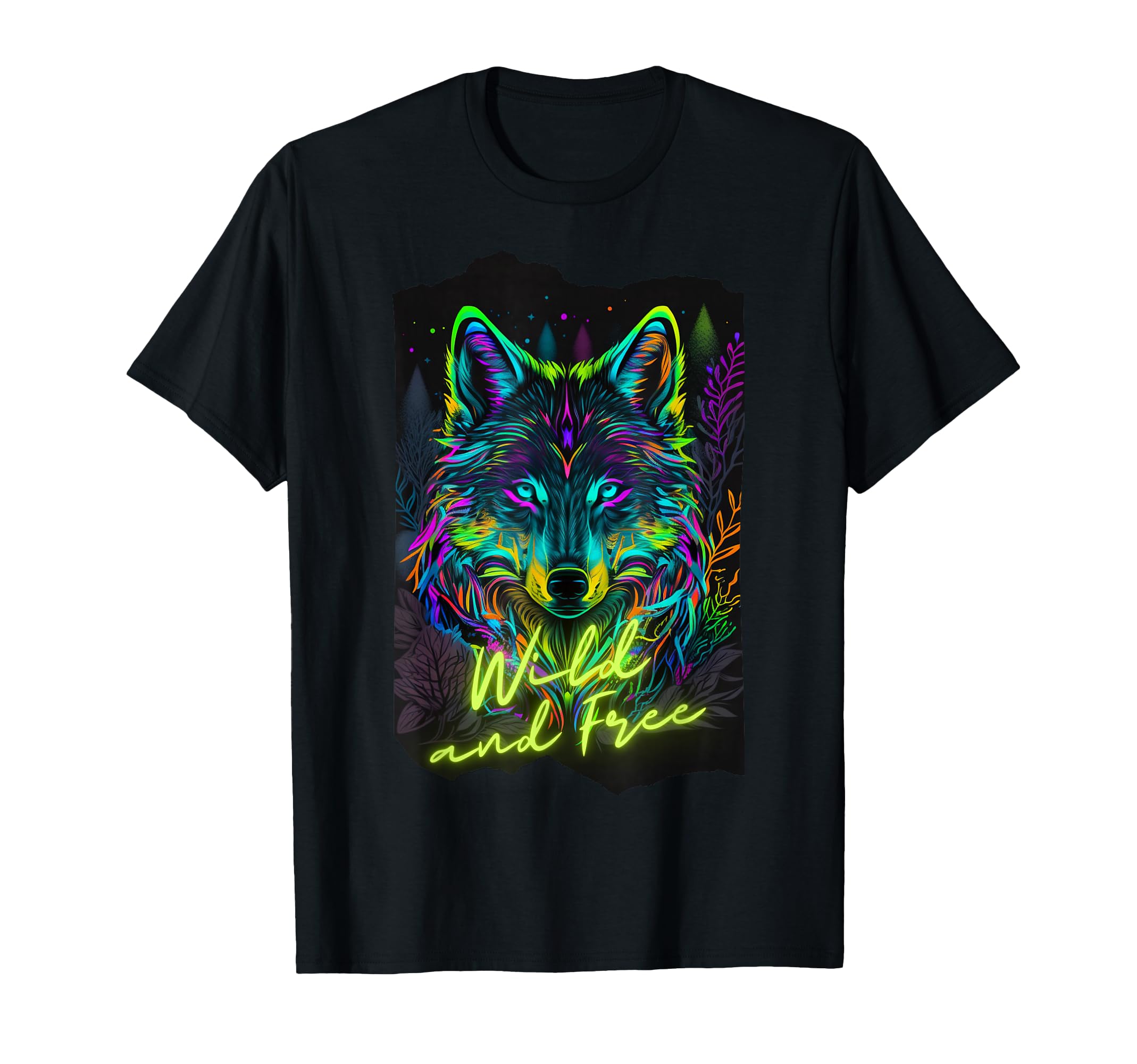 80S Vaporwave Synthwave Wolf Colorful T-Shirt - Trendy Graphic Unisex - T-Shirt, Sweatshirt, Hoodie