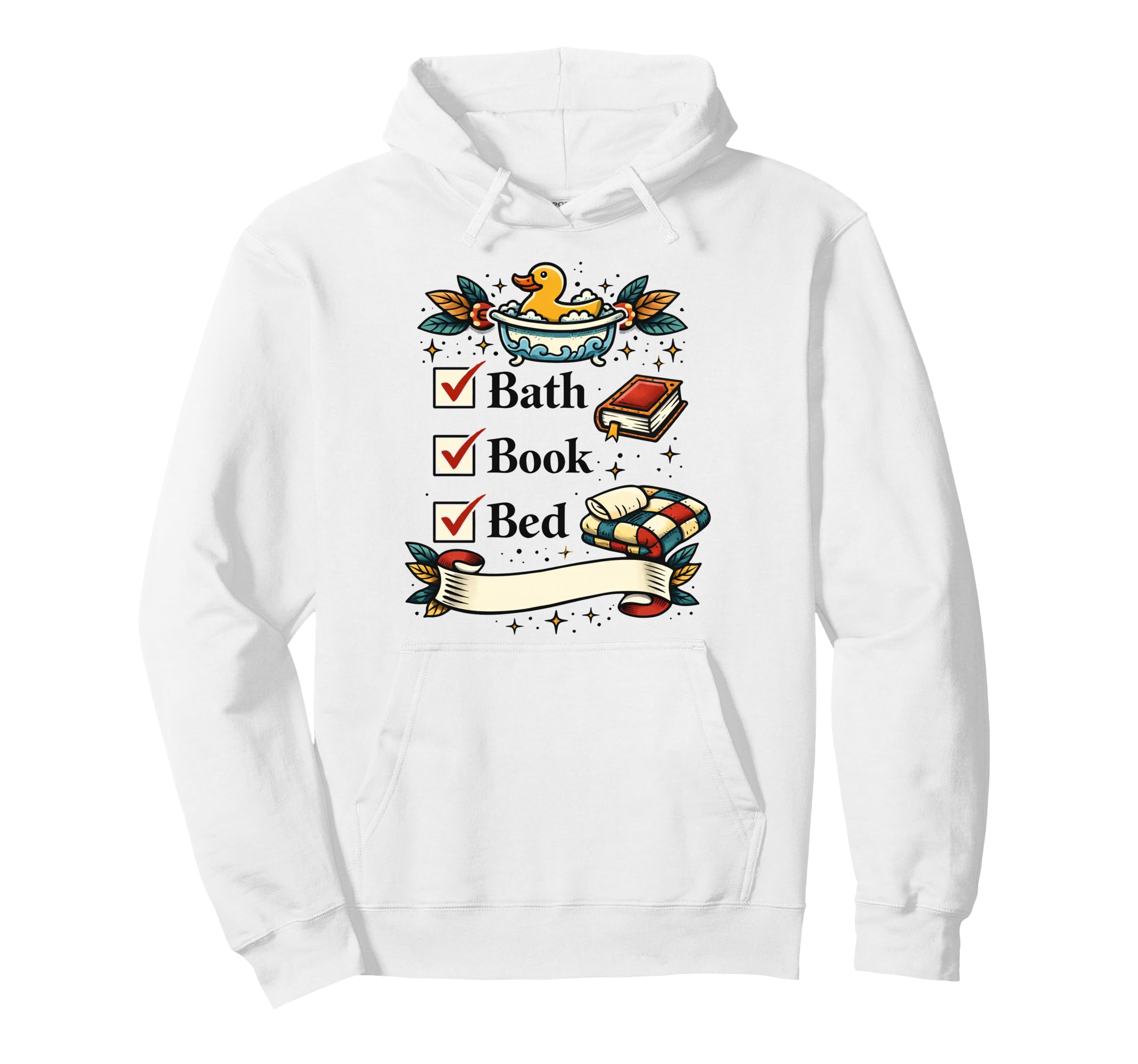 Bath Book Bed Book Lover Self Care Hoodie - Custom Art Print Men Women - T-Shirt, Sweatshirt, Hoodie