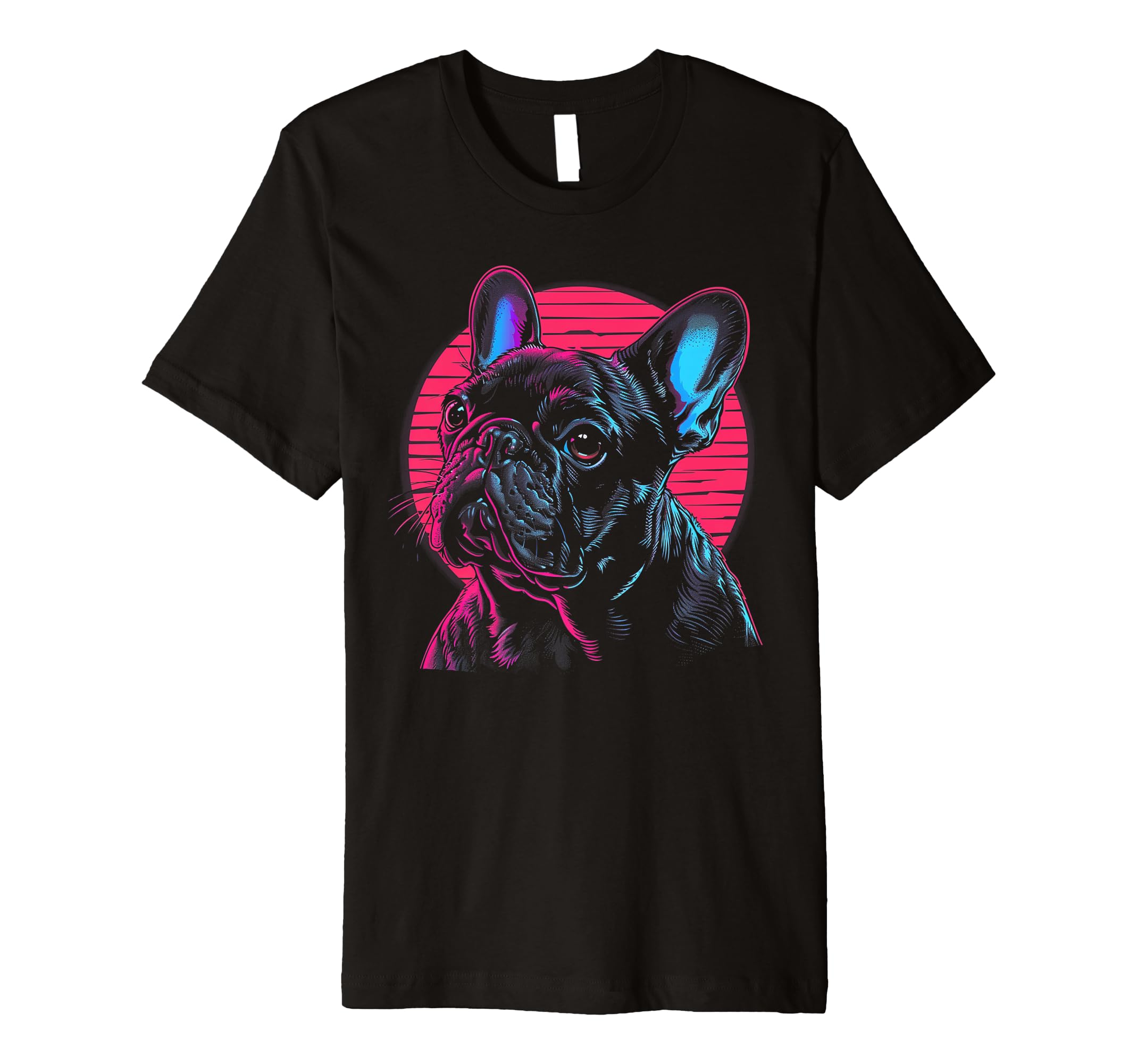 French Bulldog Dog Vaporwave T-Shirt - Novelty Apparel for Adults - T-Shirt, Sweatshirt, Hoodie