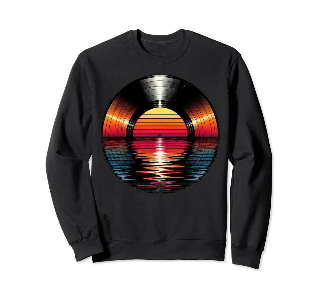 80S Vinyl Sunset Synthwave Sweatshirt - Fun Novelty Design for Adults - T-Shirt, Sweatshirt, Hoodie