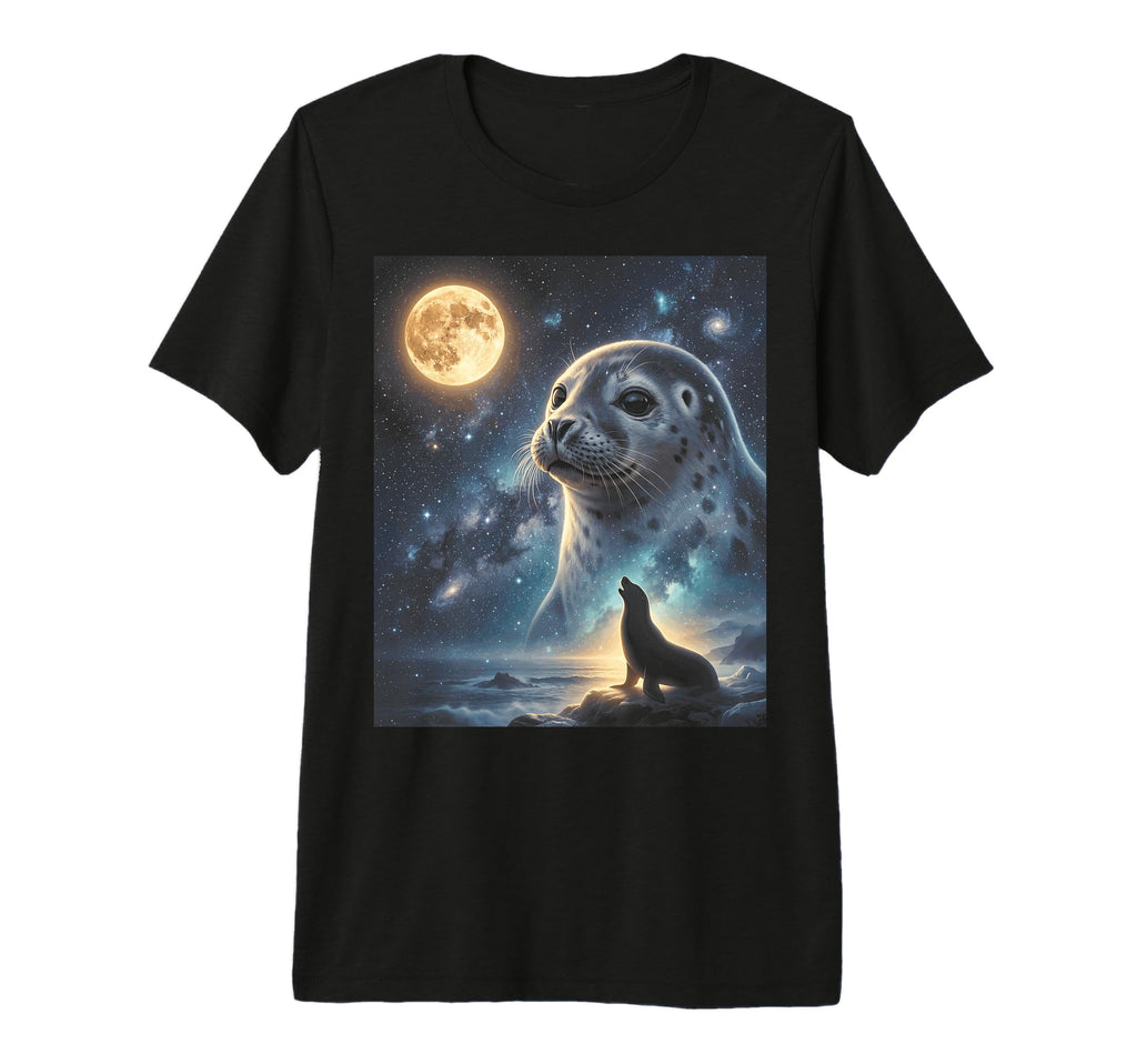 Seal Art Celestial Moon Galaxy Ocean T-Shirt - Unique Graphic for Adults - T-Shirt, Sweatshirt, Hoodie