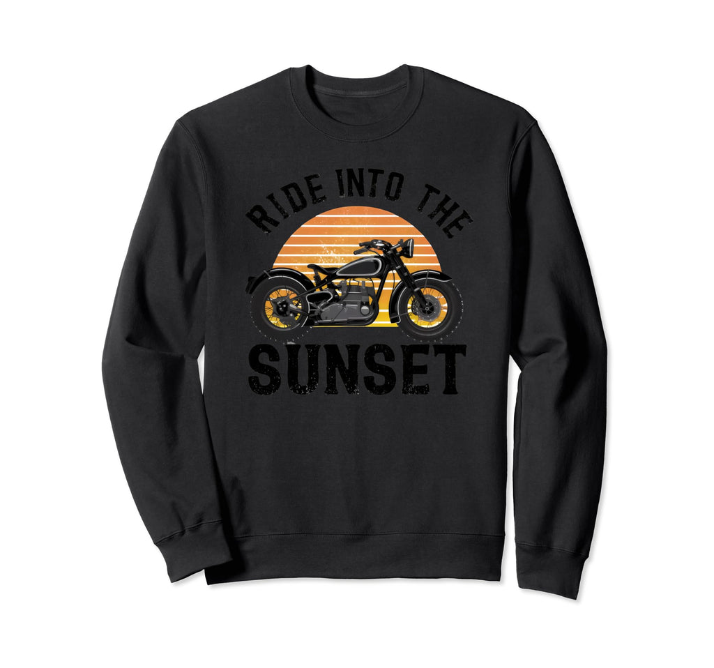 Ride Into Sunset Motorcycle Sweatshirt - Unique Graphic Unisex - T-Shirt, Sweatshirt, Hoodie