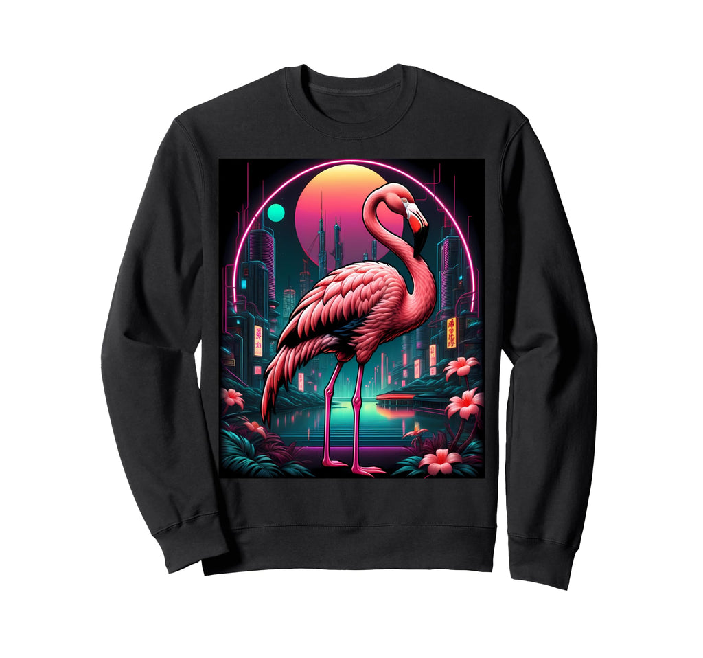 Vaporwave Flamingo 80S Synthwave Sweatshirt - Graphic Print for Adults - T-Shirt, Sweatshirt, Hoodie