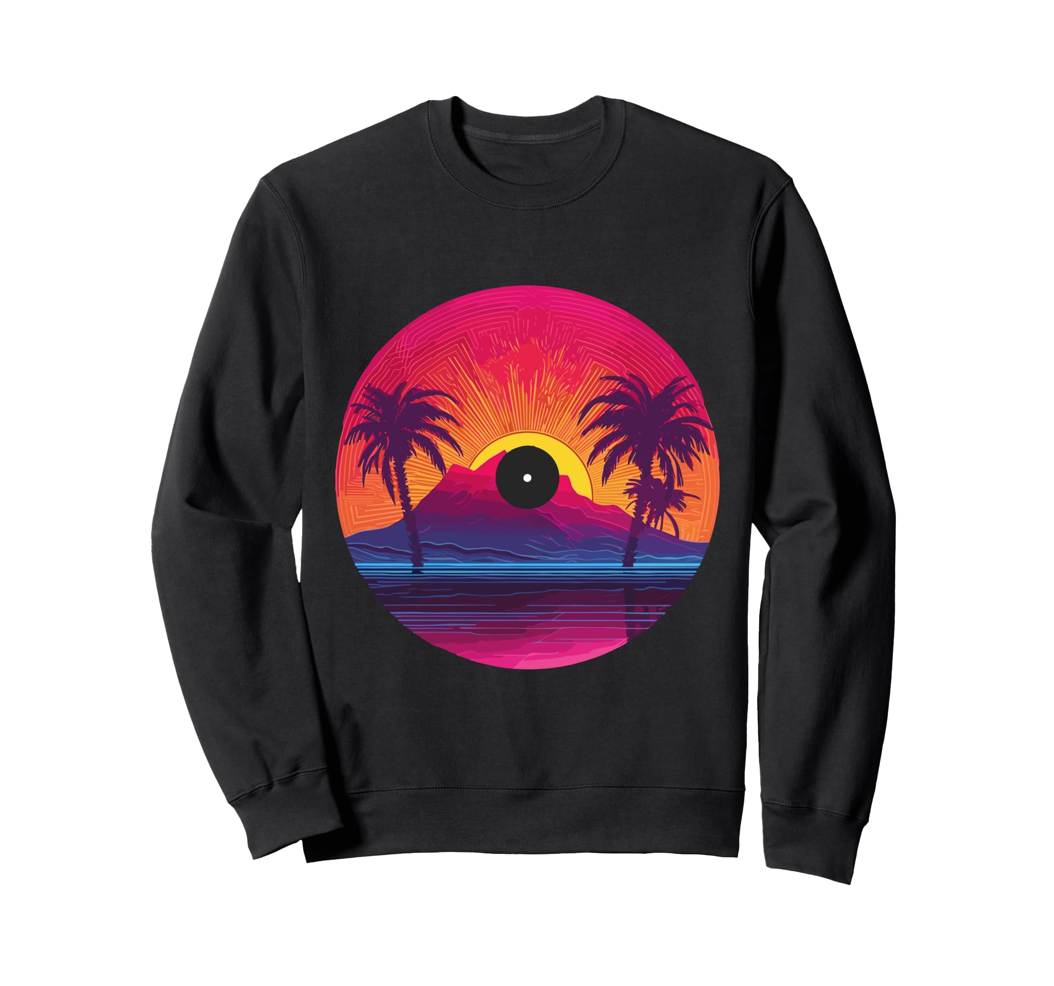 Palm Tree Vinyl Record Vaporwave Sweatshirt - Casual Everyday Wear Unisex - T-Shirt, Sweatshirt, Hoodie