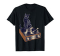 Black Cat Sitting Vinyl Record Player T-Shirt - Trendy Graphic for Adults - T-Shirt, Sweatshirt, Hoodie