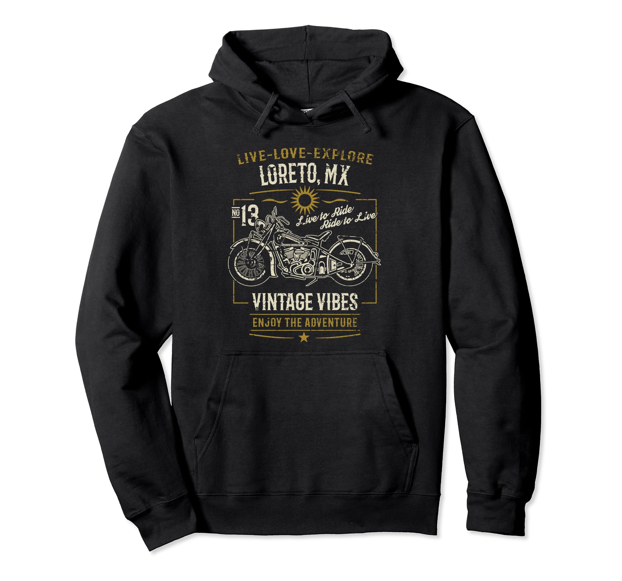 Loreto Mx Mexico Distressed Motorcycle Hoodie - Trendy Graphic Men Women - T-Shirt, Sweatshirt, Hoodie