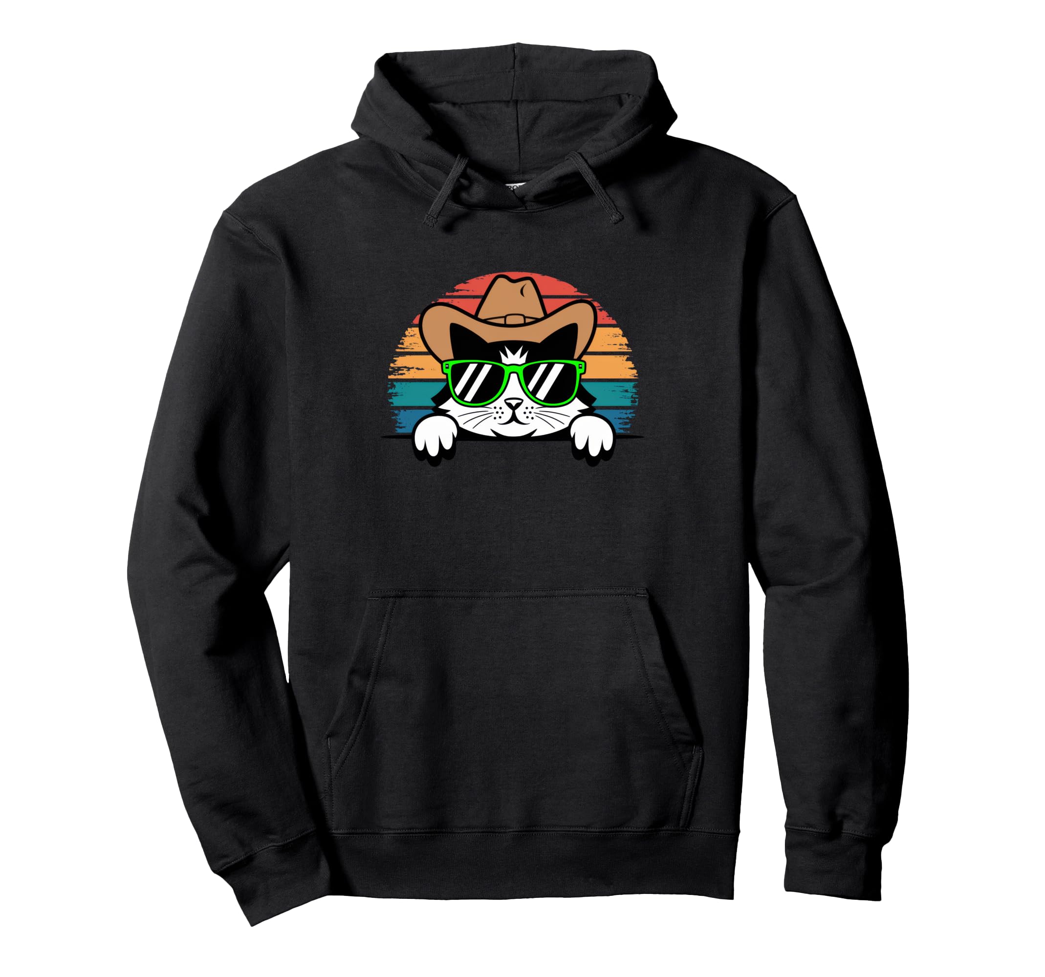 Cowboy Cat Lover Sunset Sunglasses Hoodie - Streetwear Style Men Women - T-Shirt, Sweatshirt, Hoodie