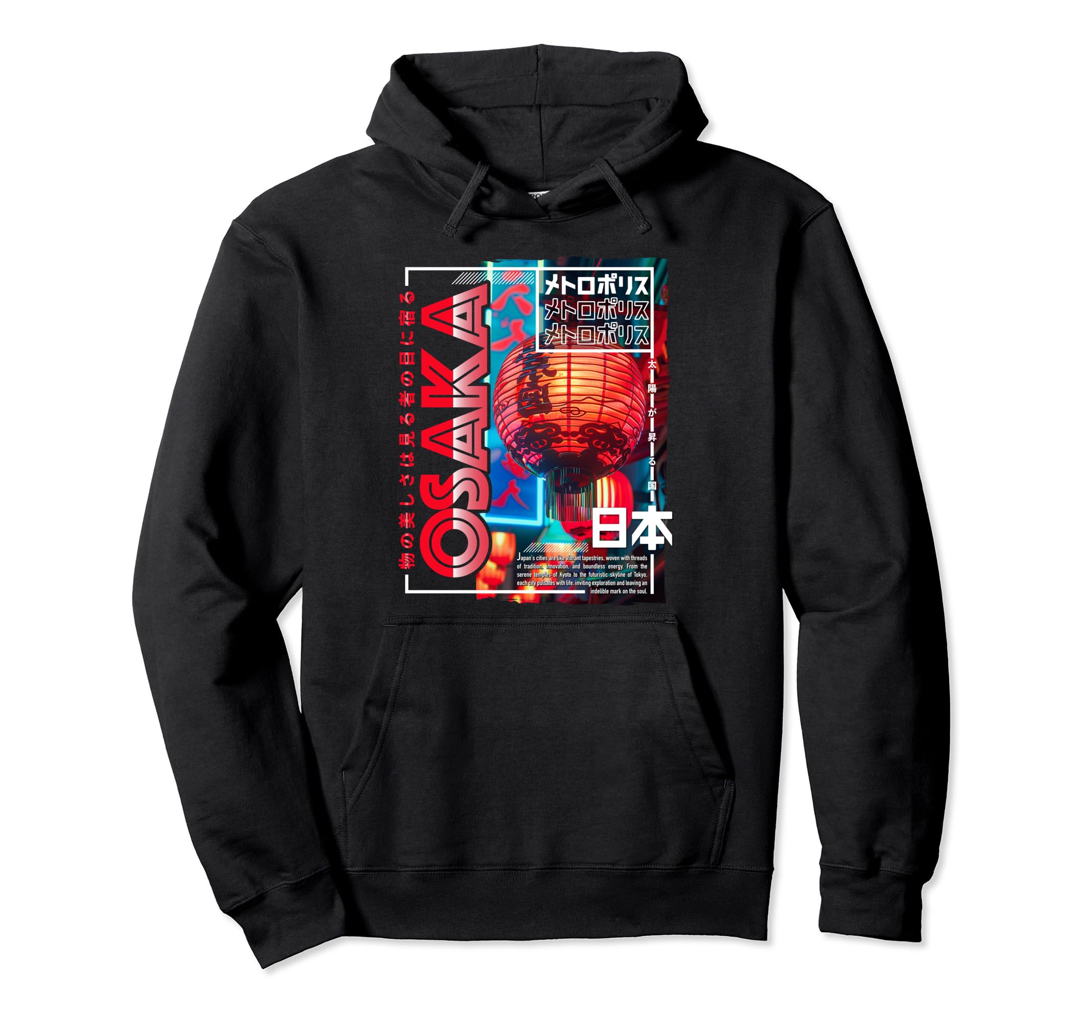 Osaka City 80S Synthwave Lampion Hoodie - Casual Everyday Wear Unisex - T-Shirt, Sweatshirt, Hoodie